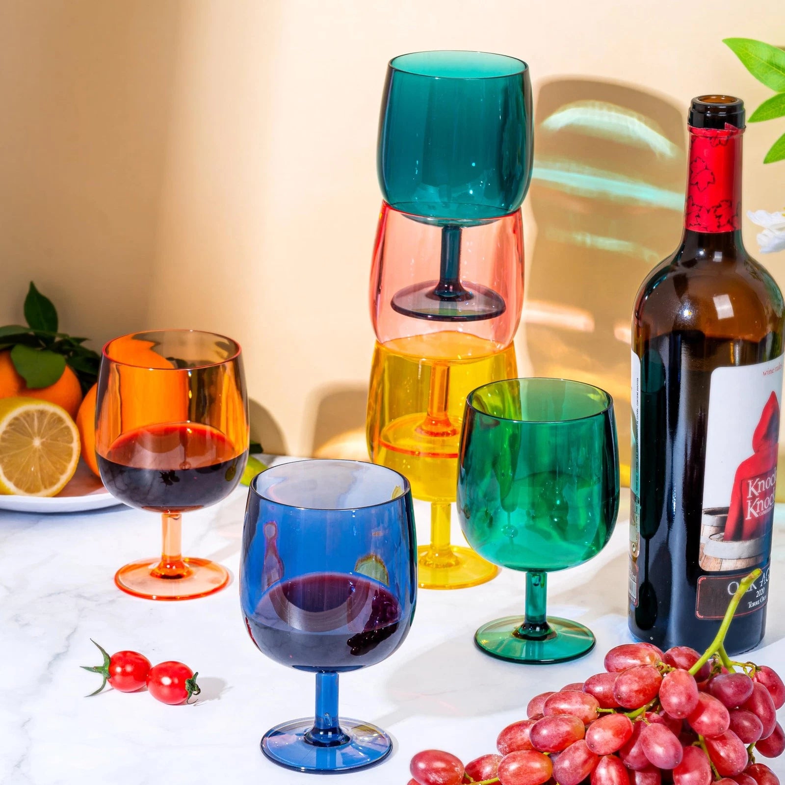 12-ounce Plastic Stem Wine Glasses, All Purpose Arcylic Glasses, set of 6 Mul... | eBay