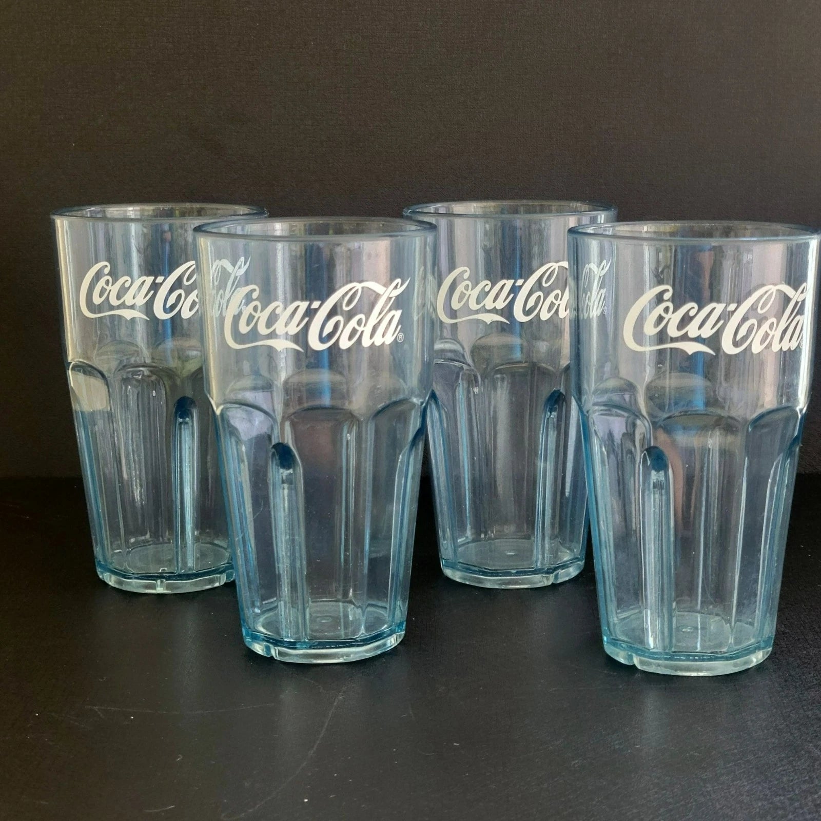 Coke Coca-Cola Plastic Commercial Tumbler Set of 4 Clear with Blue Tint 16oz | eBay