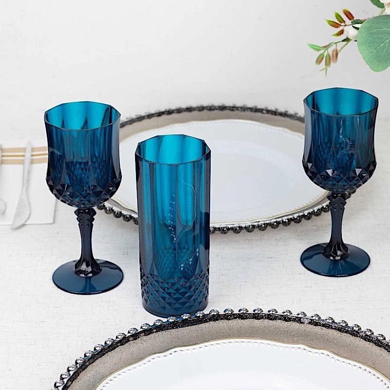 6 Navy Blue 14 oz Crystal Plastic Drinking Glasses Party Events Tableware | eBay