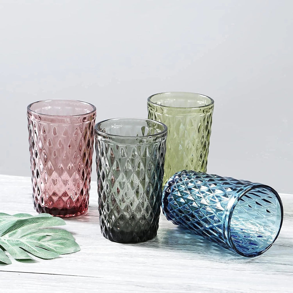 Blue Drinking Glass Set of 6 - Tumbler（12 Oz） Kitchen Glasses Diamond Glassware， | eBay