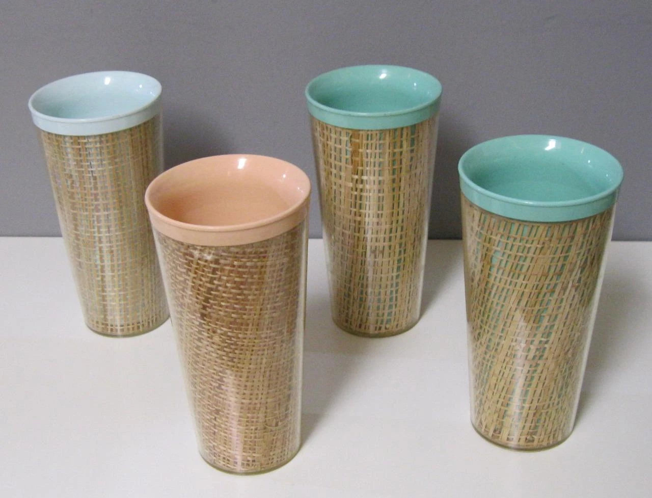Raffia Ware Melmac Burlap Insulated Rattan Melamine Vintage DRINKING GLASSES SET | eBay