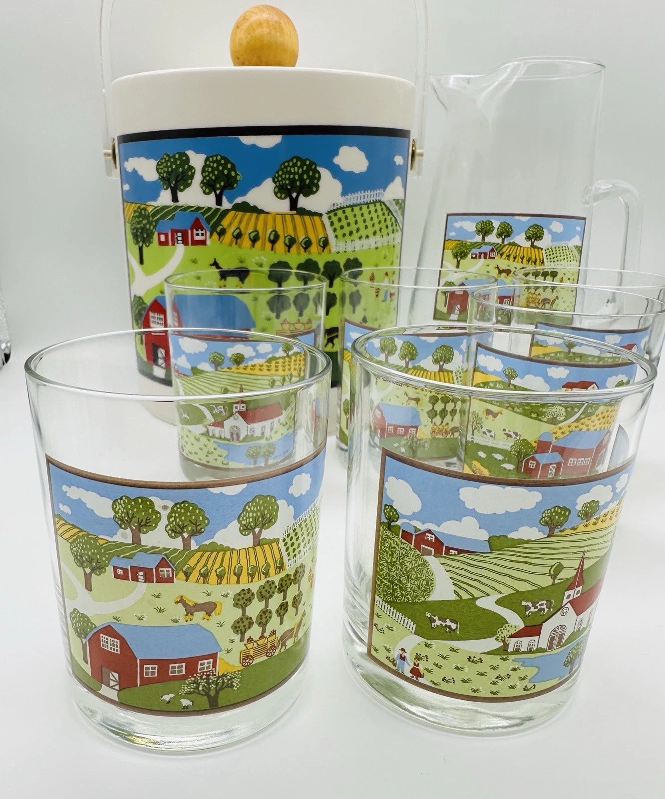 Rare Set Of Christine Graf Drinking Glasses Pitcher & Ice Bucket Cottage Decor | eBay