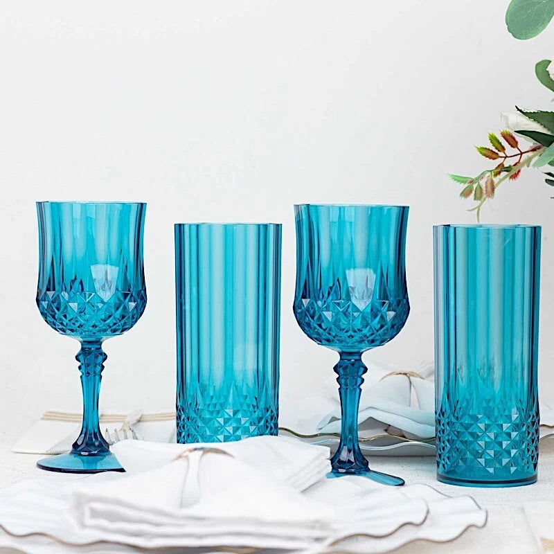 6 Ocean Blue 14 oz Crystal Plastic Drinking Glasses Party Events Tableware | eBay