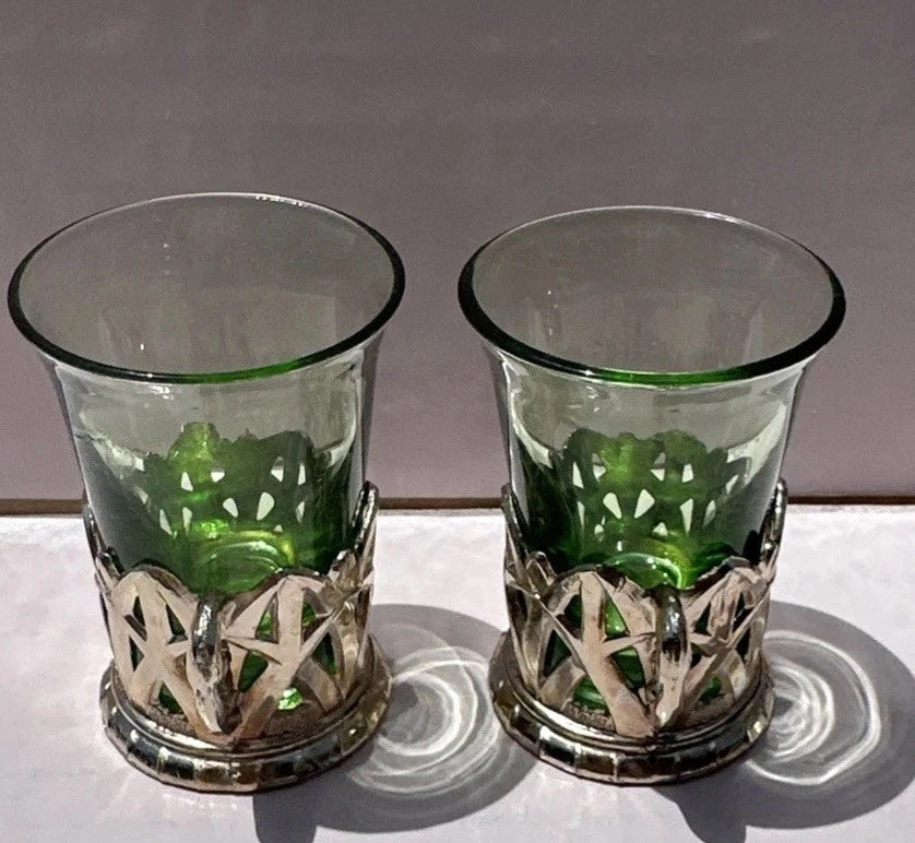 Set Of 6 Vintage Green Glass & Gold Plastic Handles Liqueur Cordial Glasses | eBay