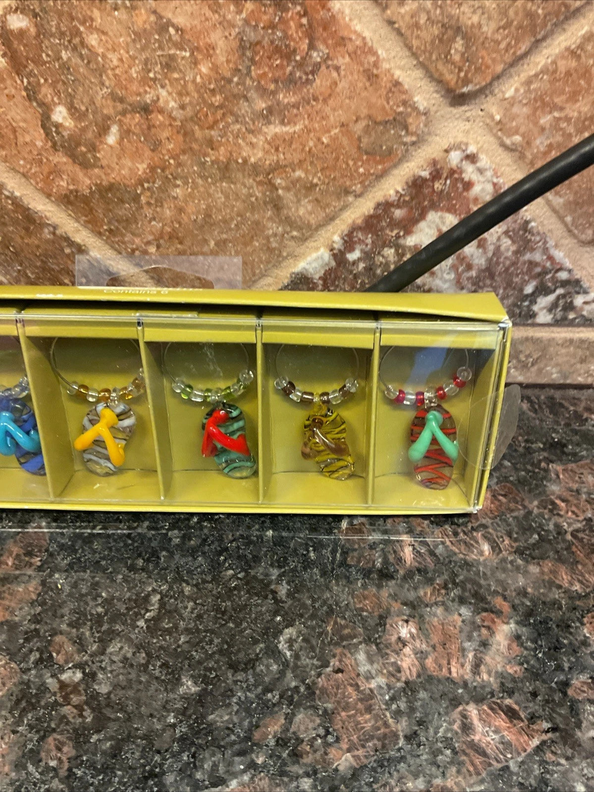 Pier 1 Imports Set of 6 Flip Flop Wine Glass Drink Charms Colorful Art Glass NOS | eBay