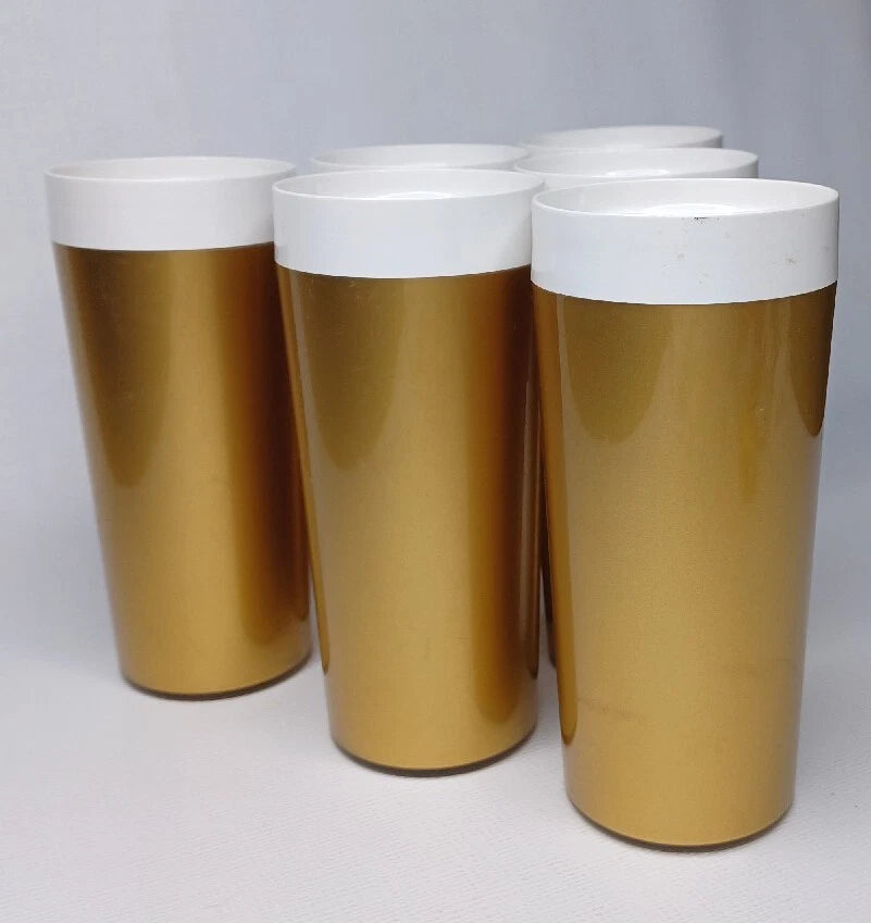 Set Of 6 Gold Plastic Tumblers Drinking Cups Made In USA | eBay