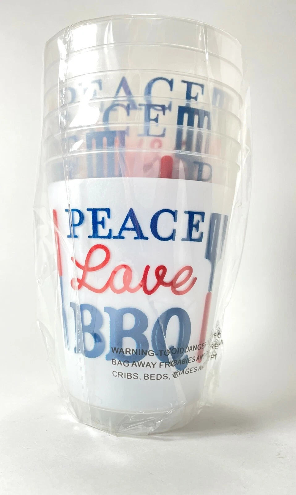 Plastic Drinking Glass Set of 6 - Peace Love BBQ - Red White & Blue NEW | eBay
