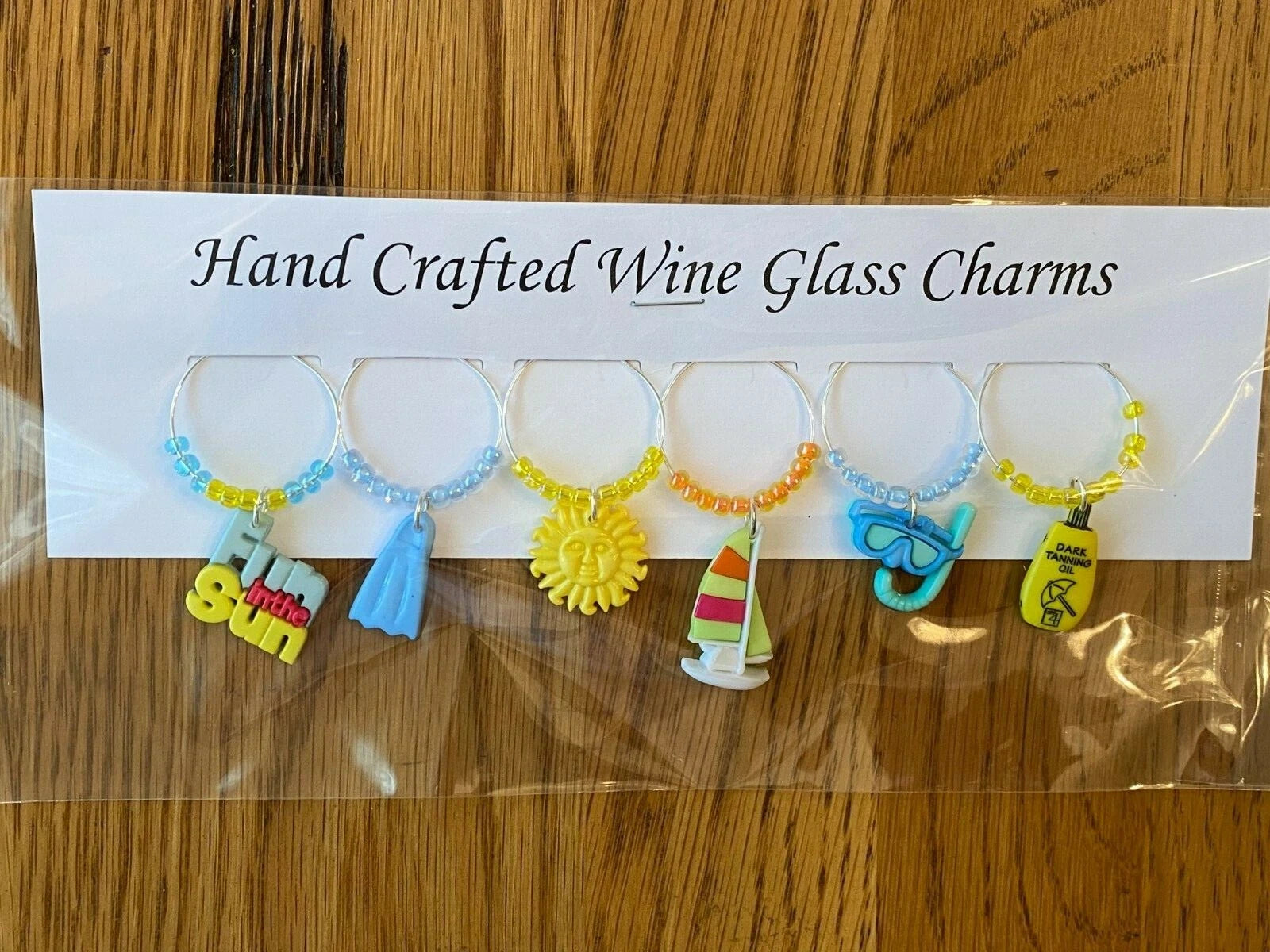 "BEACH /SUMMER FUN " SET OF 6 Wine Glass Charm drink markers | eBay