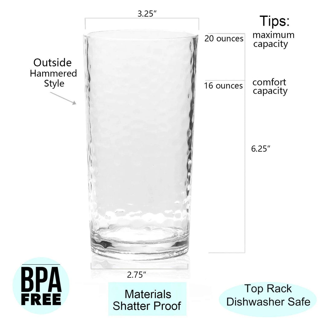 20-ounce Acrylic Glasses Plastic Tumbler, set of 6 Clear - Hammered Style, Di... | eBay
