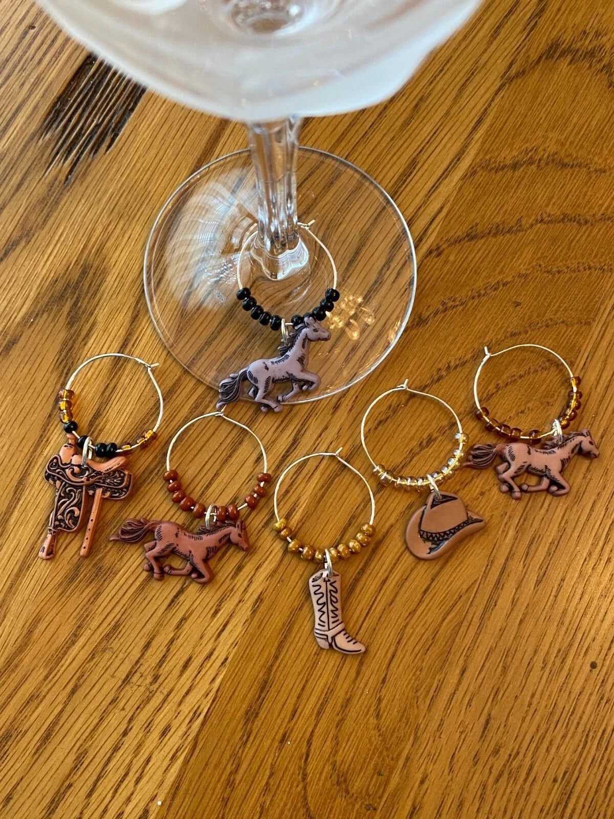 "WESTERN ,HORSES"Set of 6 Hand Crafted Wine Glass Charms Drink Markers | eBay