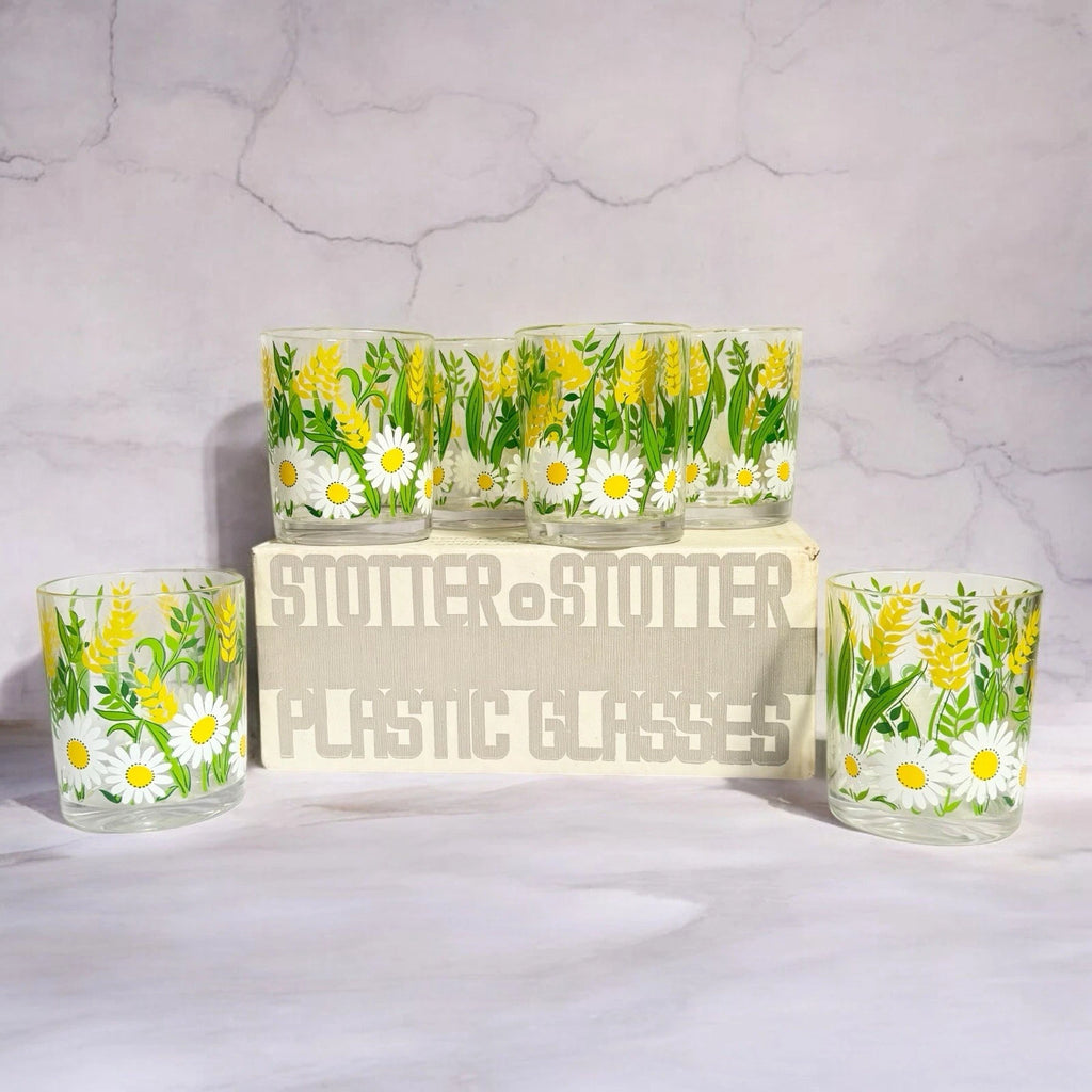 Stotter Vintage Glasses Double Old Fashioned White Daisy Acrylic 1960s -Set of 6 | eBay