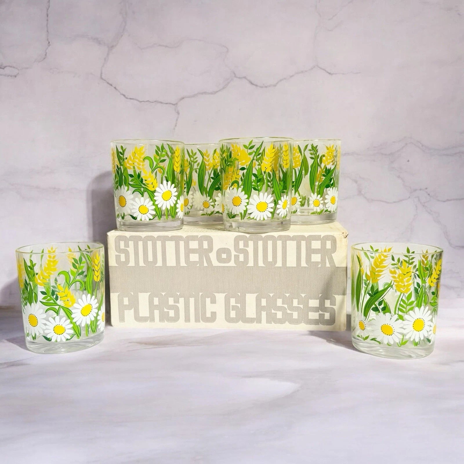 Stotter Vintage Glasses Double Old Fashioned White Daisy Acrylic 1960s -Set of 6 | eBay