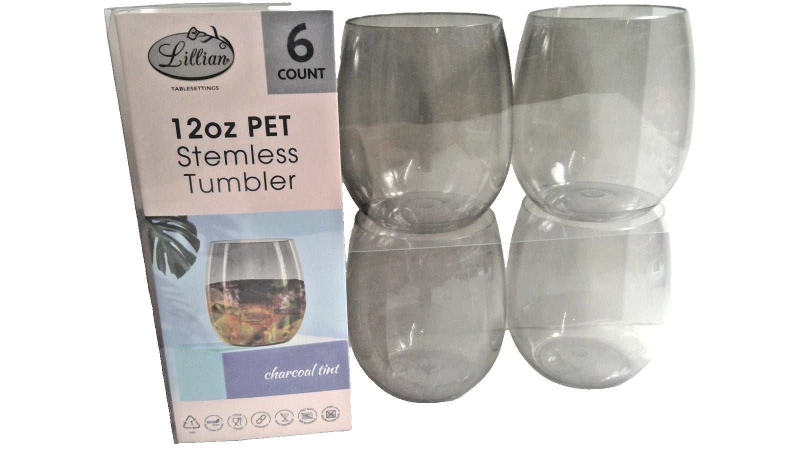 Set Of 6 Premium 12 oz. PET Plastic Stemless Tumblers B1 | eBay