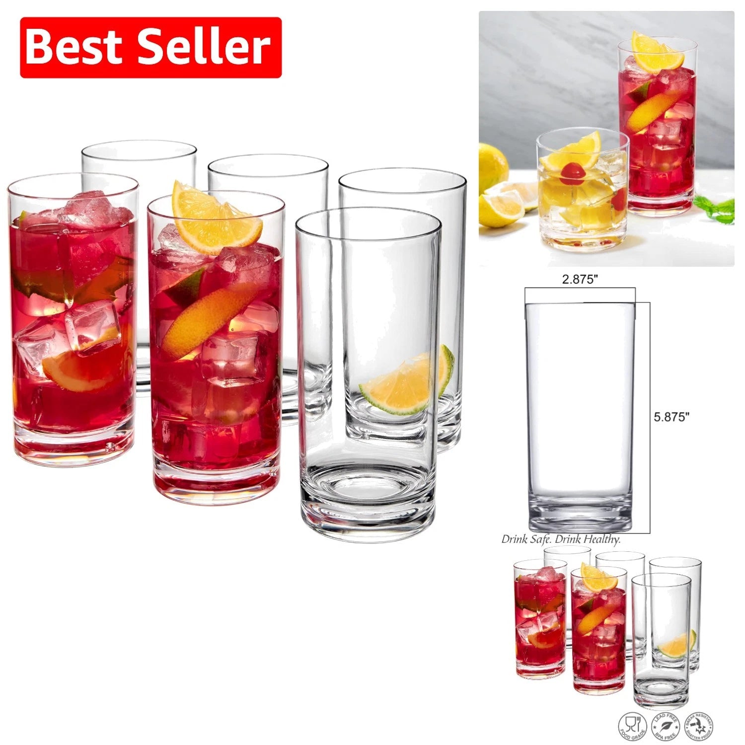 Probity 16 Oz BPA-Free Plastic Tumblers Set of 6 - Shatter-Proof and Stylish | eBay