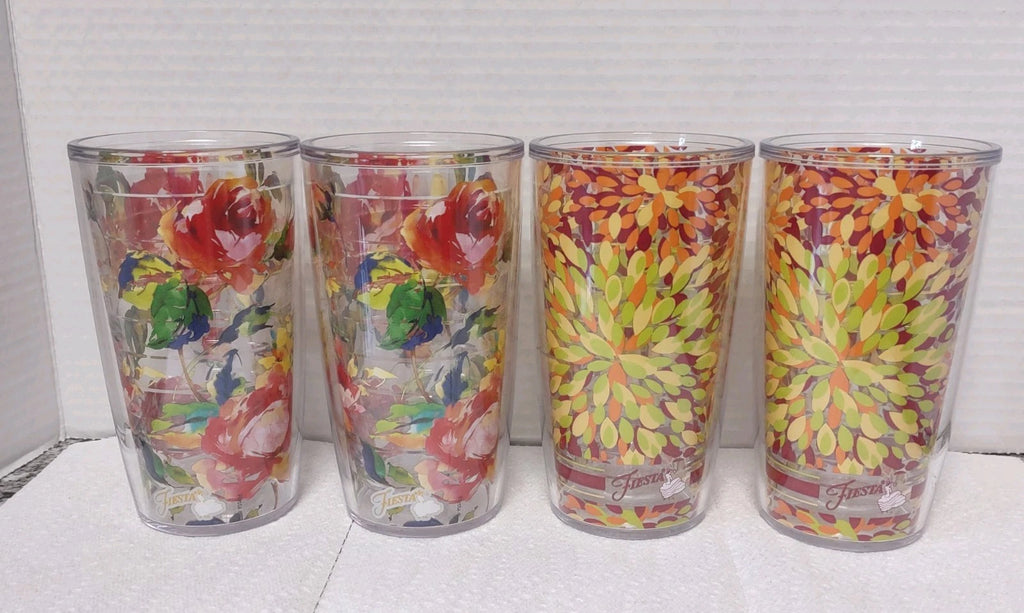 Fiesta Tervis Floral Bouquet/Poppy Calypso 16 Oz Tumbler Cups Set Of 4 *NO lids* | eBay