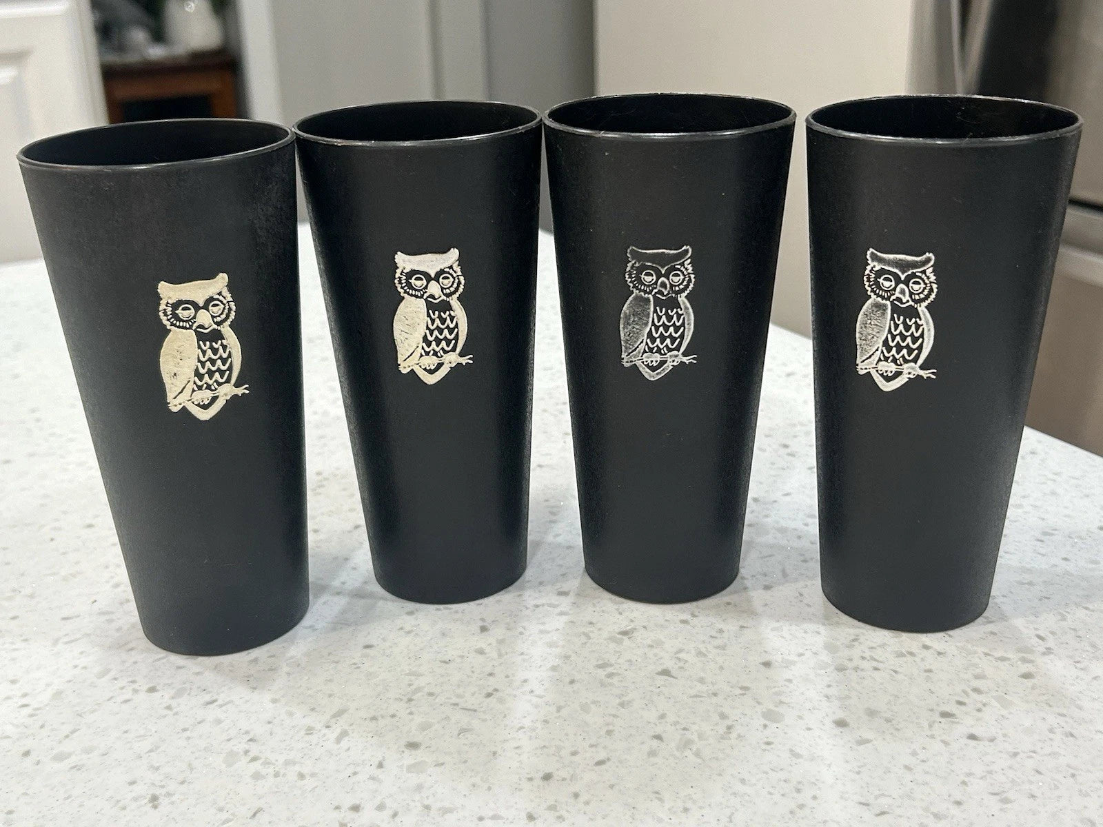 Vintage Set 4 Owl Black Plastic Tumblers Drinking Glasses Retro Mid Century | eBay