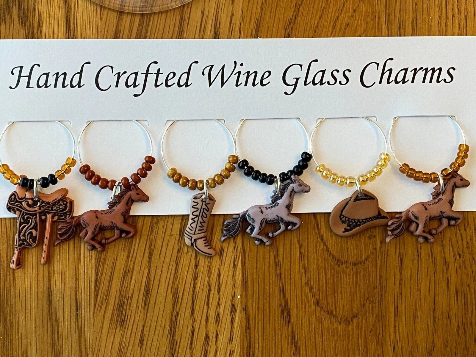 "WESTERN ,HORSES"Set of 6 Hand Crafted Wine Glass Charms Drink Markers | eBay