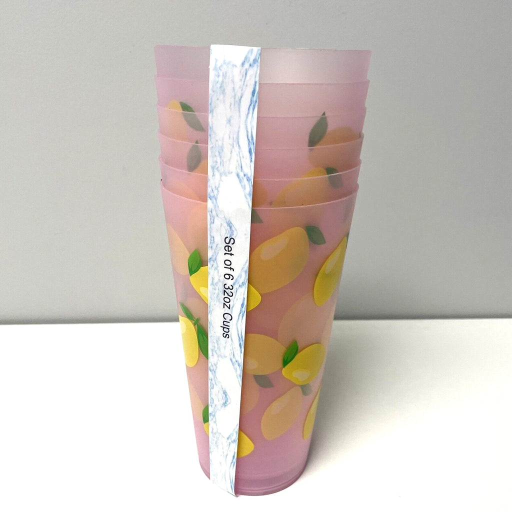NEW SET OF 6 TALL LEMON TEA PLASTIC DRINK TUMBLER OUTDOOR Pool 32 OZ cup 7" x 4" | eBay