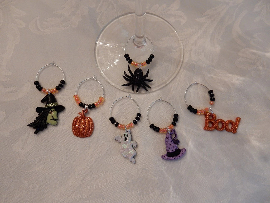 "HALLOWEEN GLITTER "Set of 6 hand crafted" Wine Glass Charm drink markers | eBay