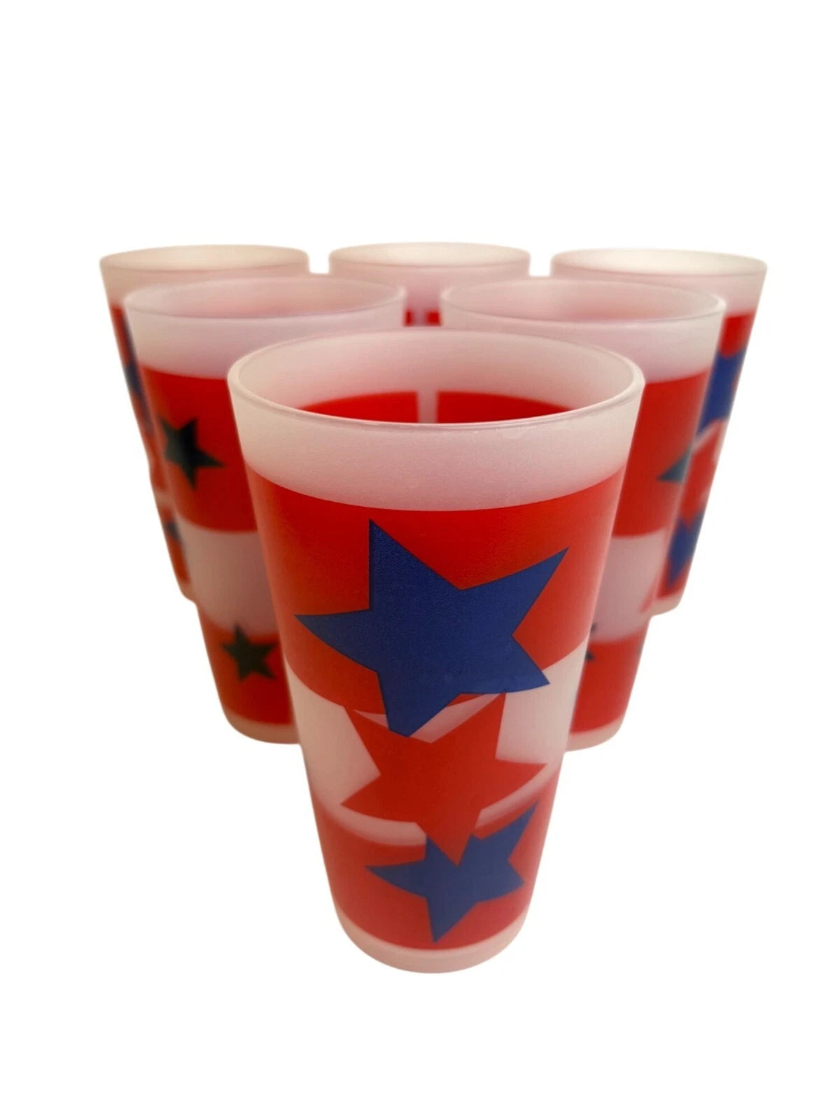 Set Of 6 Vintage Patriotic Star Plastic 6” Tall Tumblers Red Blue Americana | eBay