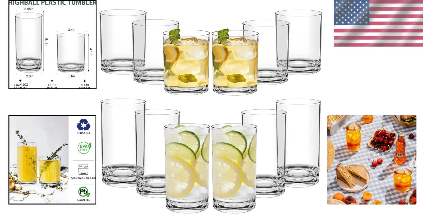 Elegant 12-Pack Shatterproof Acrylic Drinkware - 6 Lowball & 6 Highball Cups | eBay