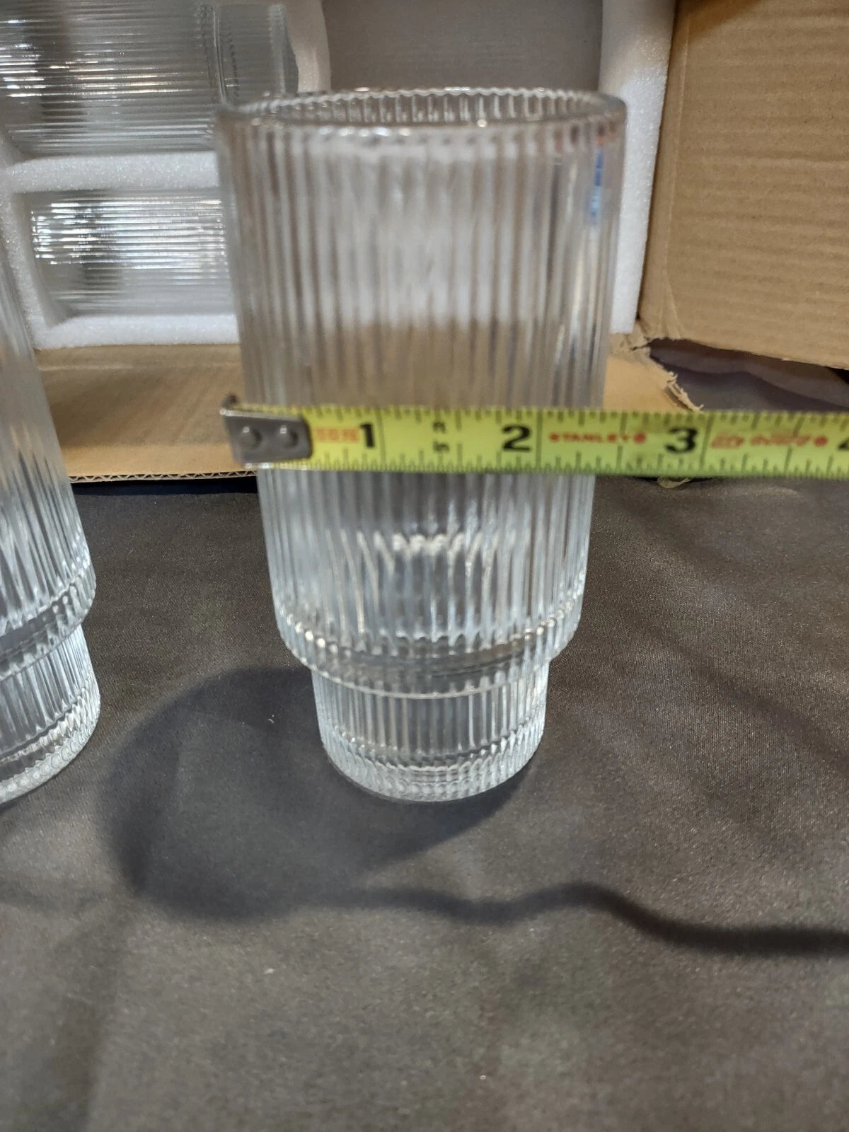 Moretoes ribbed glass drinking set. 12oz, set of 6, glass and plastic straws. | eBay
