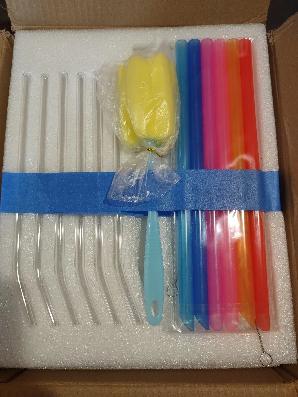 Moretoes ribbed glass drinking set. 12oz, set of 6, glass and plastic straws. | eBay