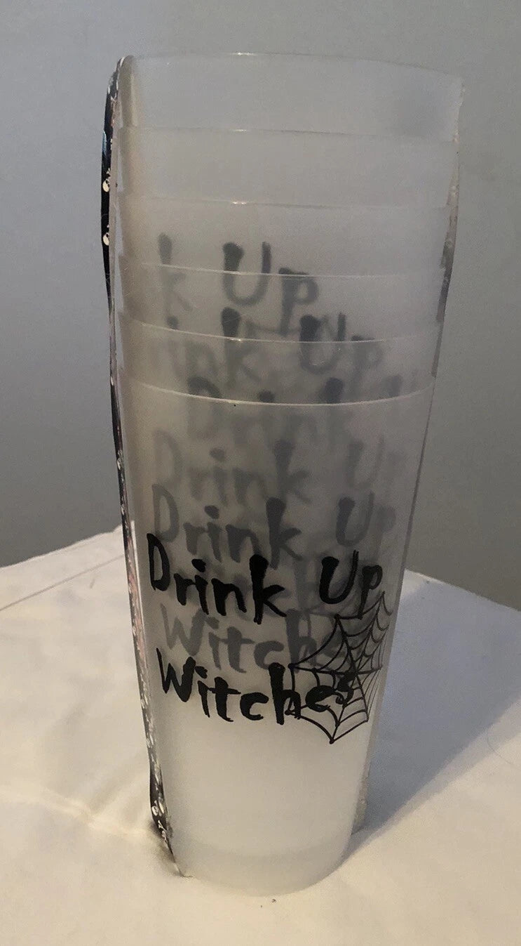 NWT Set of 6 Plastic 24 oz Black & White Drink Up Witches Tumbler Cups | eBay