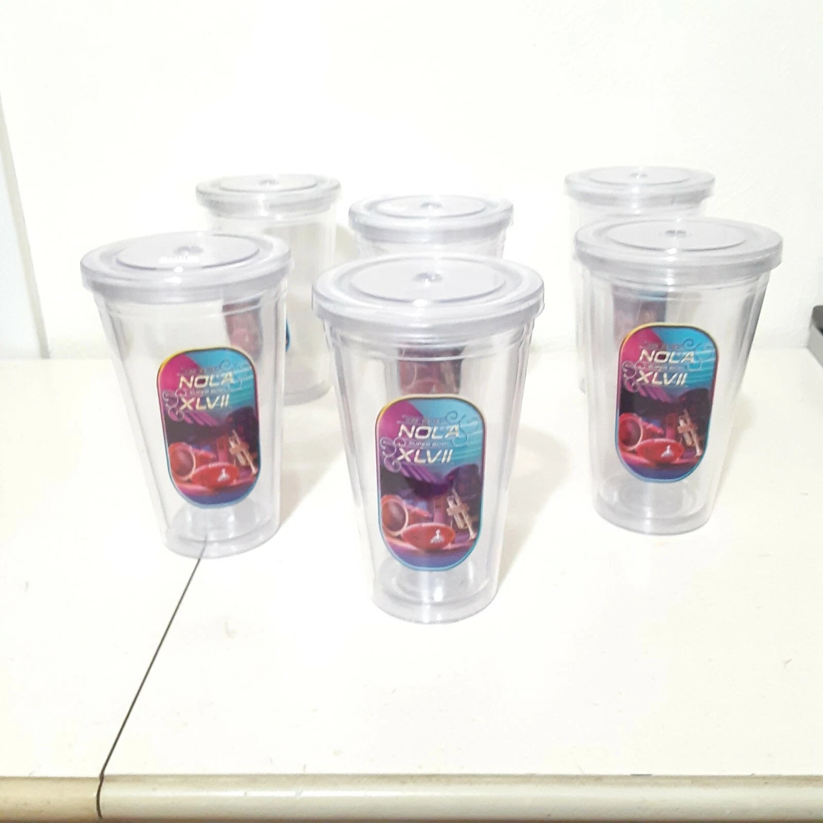 Set of 6 SUPER BOWL XLVII Hot & Cold Insulated 18 oz Plastic Drinking Glasses | eBay