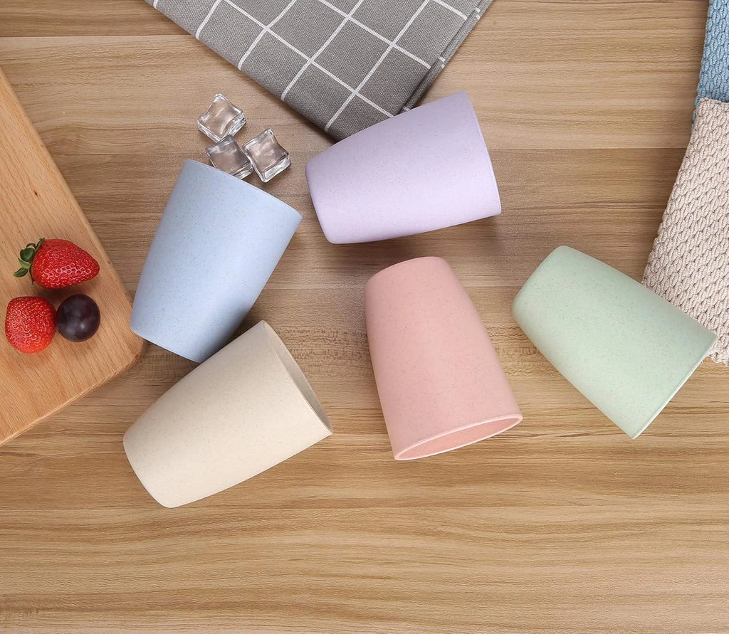 Wheat Straw Reusable Cup (12 Oz) - Unbreakable Drinking Glasses Sets of 6 - Dish | eBay