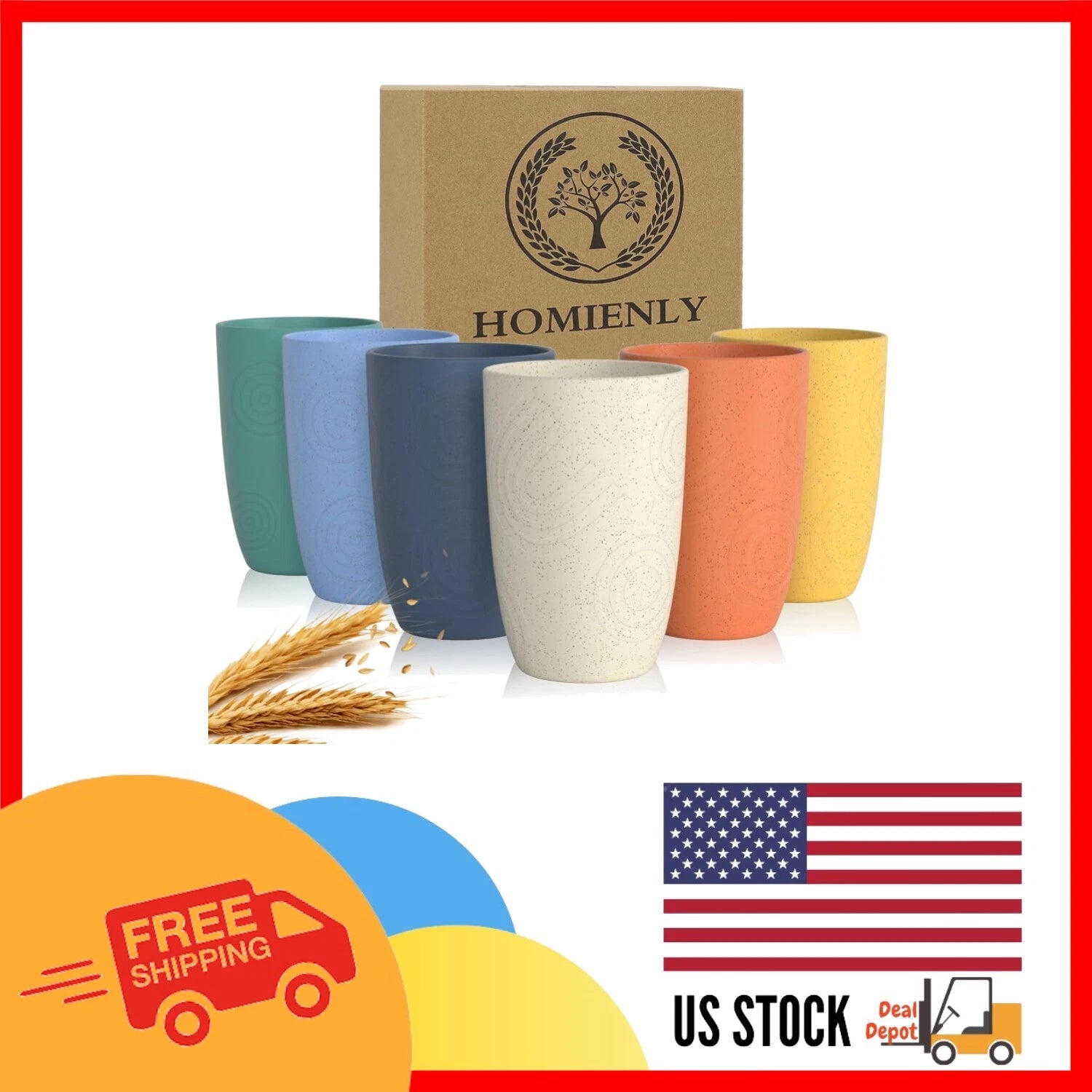 Unbreakable Wheat Straw Drinking Cups - 12oz Set of 6 Dishwasher Safe | eBay