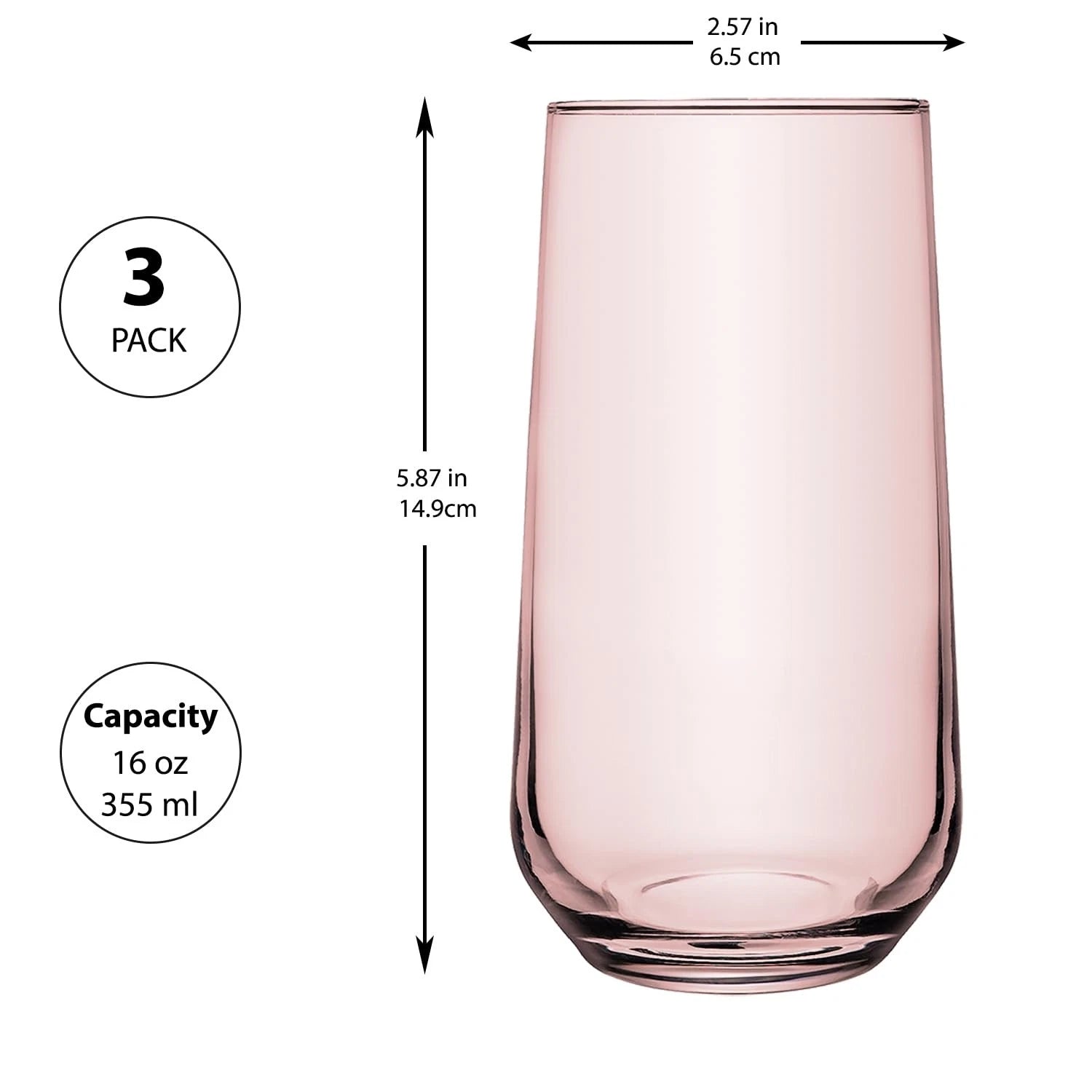 Set of 6 Pink Highball Drinking Glasses 16oz for Cocktails, Juice, Soda, Water | eBay