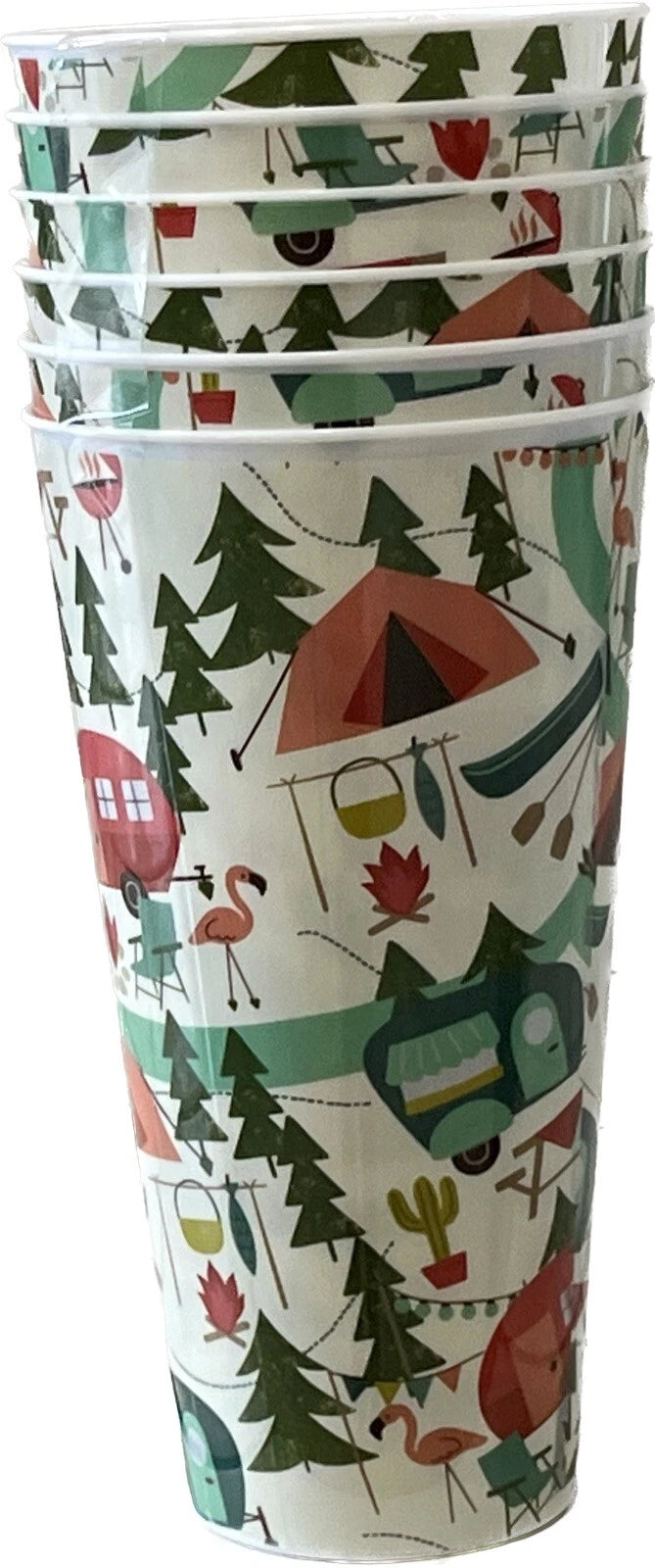 Set of 6 Flamingo Retro Camper Camping Plastic Tumblers 32 oz Drinking Cups | eBay