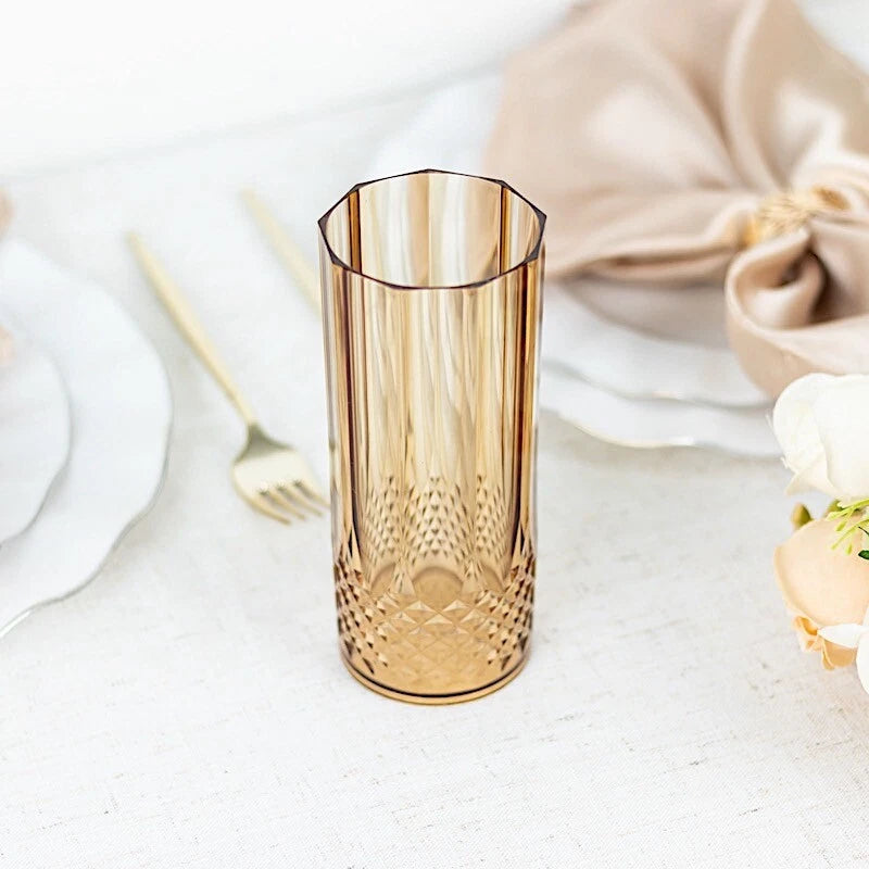 6 Amber Gold 14 oz Crystal Plastic Drinking Glasses Party Events Tableware | eBay