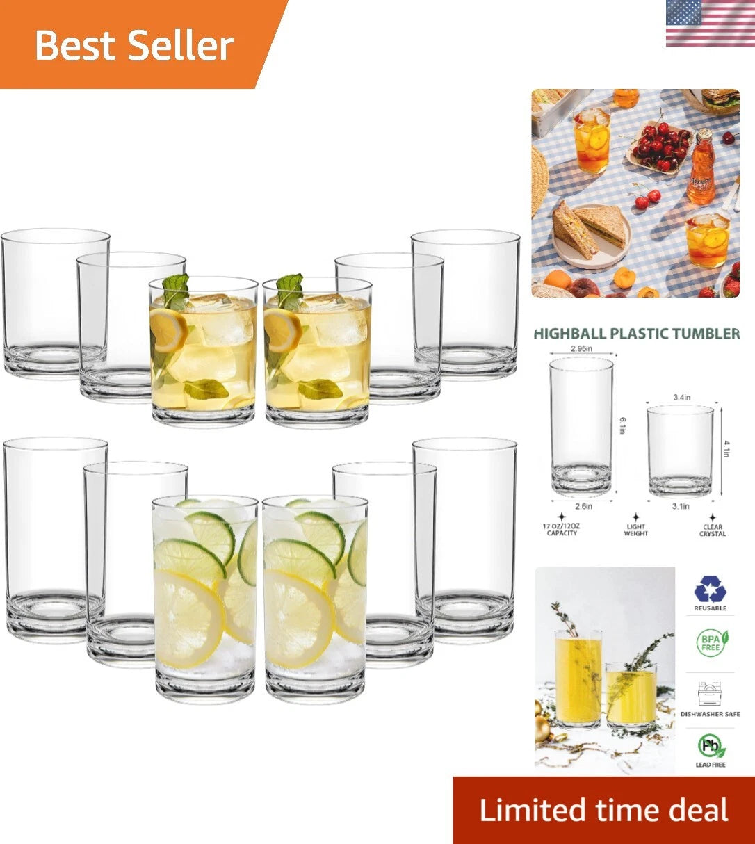 Elegant 12-Pack Shatterproof Acrylic Drinkware - 6 Lowball & 6 Highball Cups | eBay