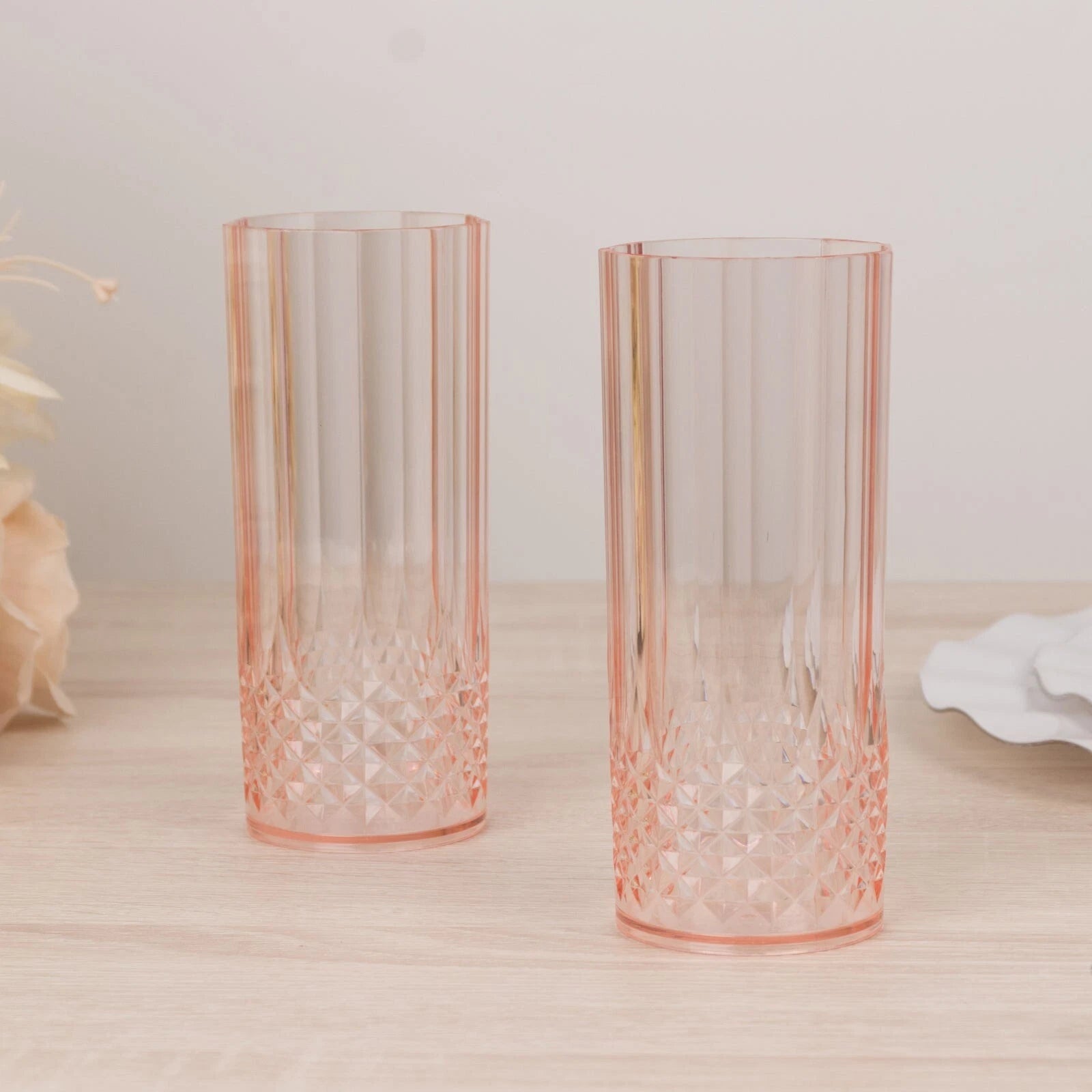 6 Transparent Blush 14 oz Crystal Plastic Drinking Glasses Party Events | eBay