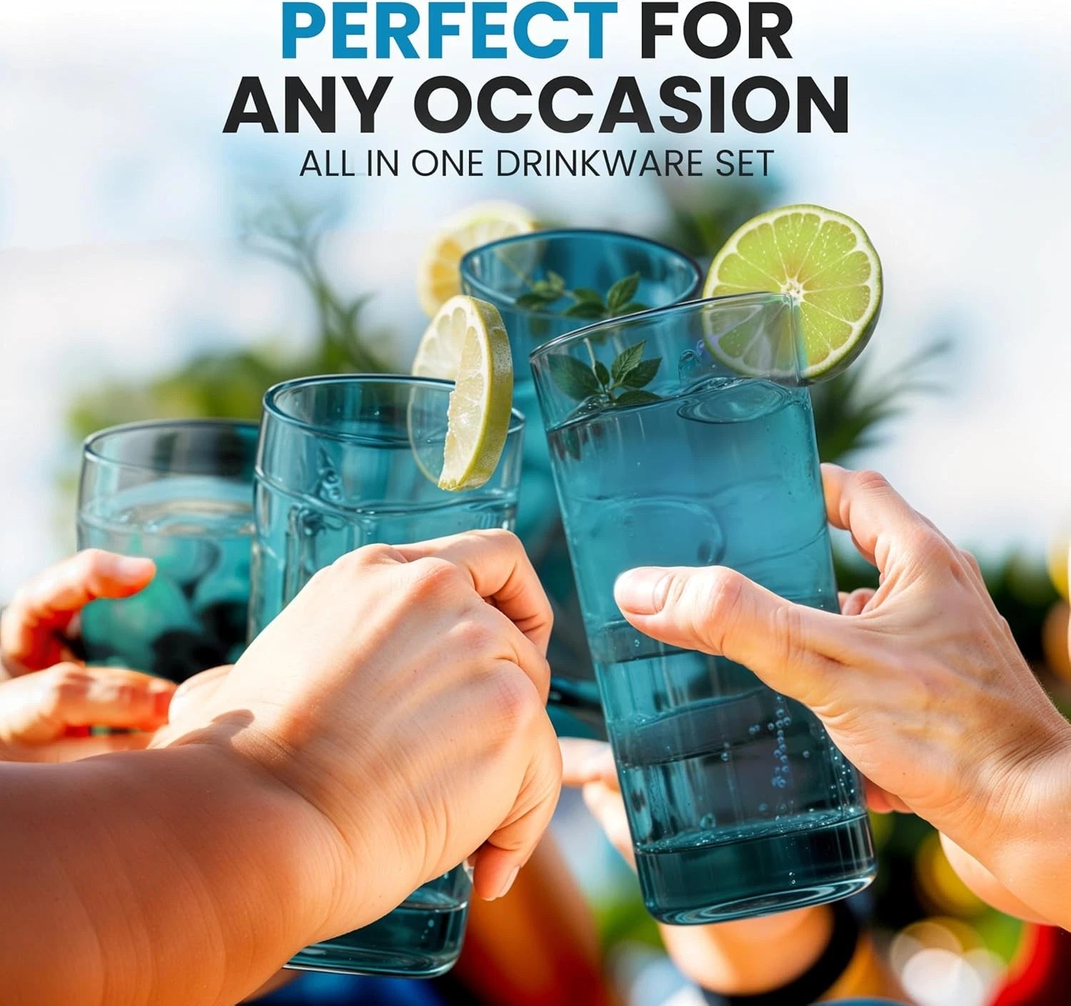 Zulay Kitchen Acrylic Glasses Drinkware - 6 Piece 6 - 24 oz, Turquoise | eBay