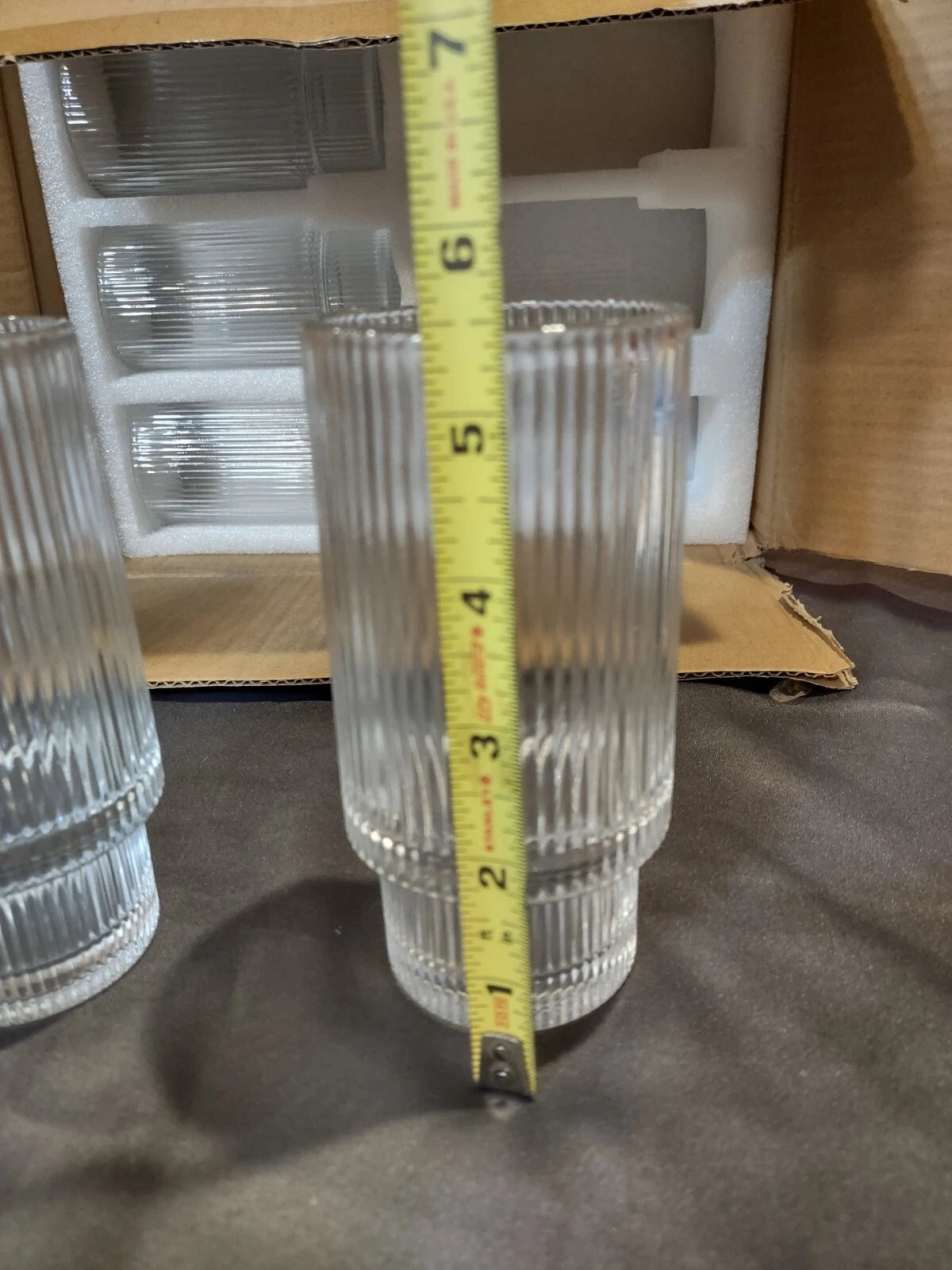 Moretoes ribbed glass drinking set. 12oz, set of 6, glass and plastic straws. | eBay