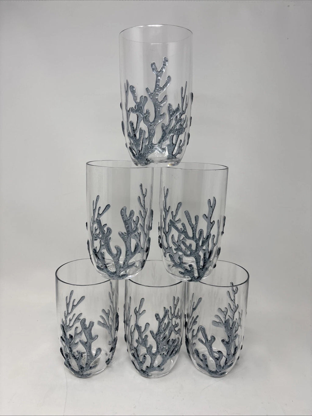 6 Coastal Nautical Beach Coral Blue Acrylic Hiball Glasses NWT Two's Company | eBay