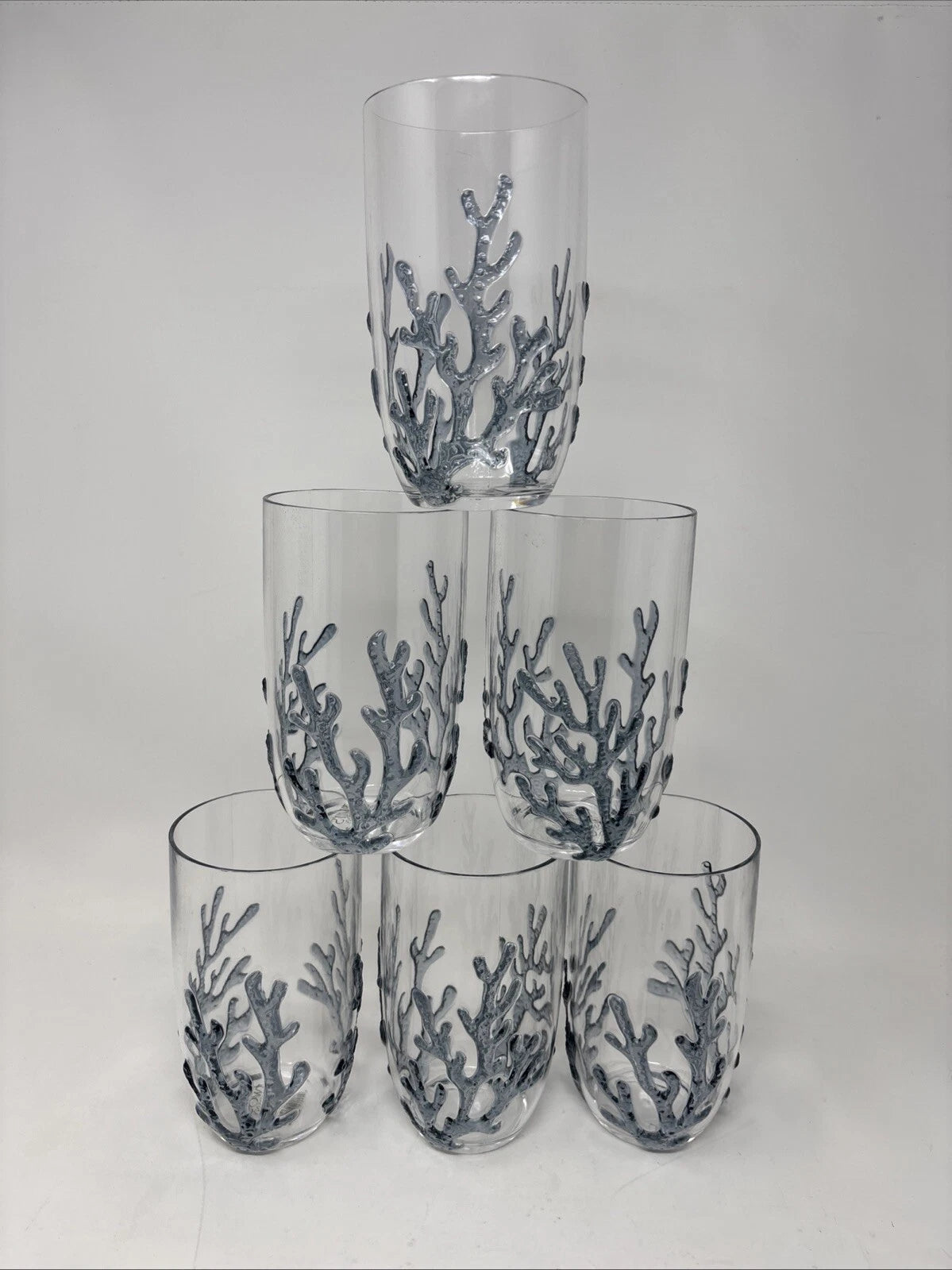 6 Coastal Nautical Beach Coral Blue Acrylic Hiball Glasses NWT Two's Company | eBay