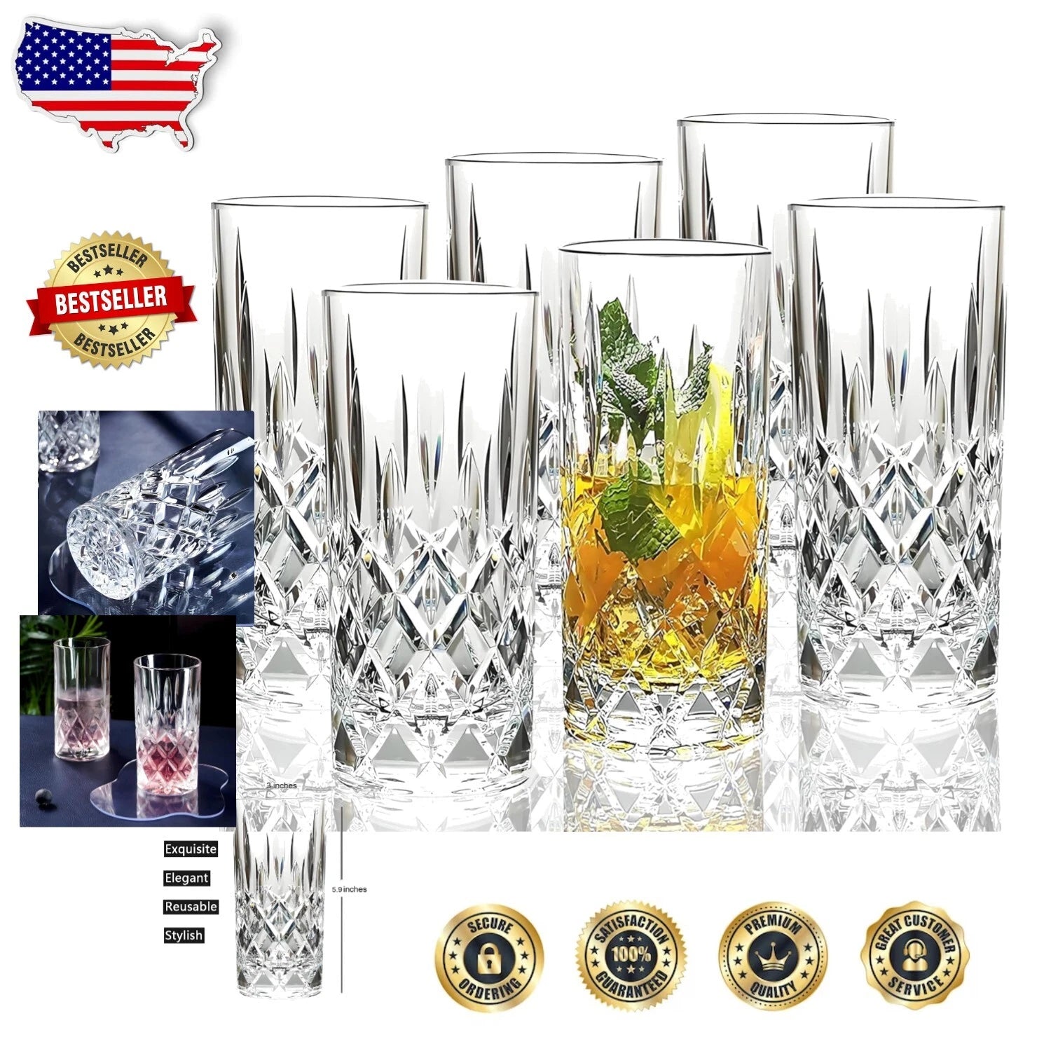 Reusable and Elegant Acrylic Glasses - 6 Count Unbreakable Drinkware Set | eBay