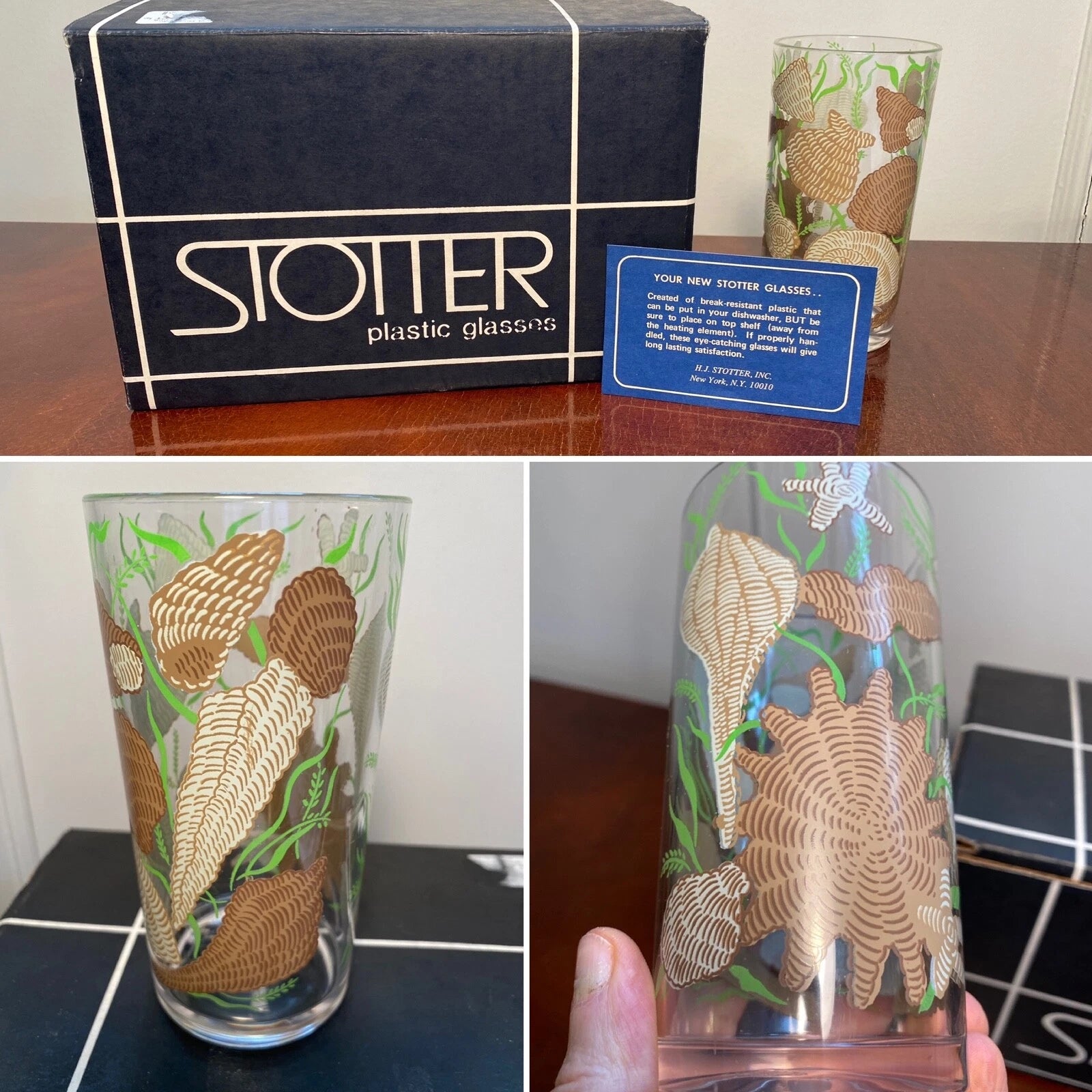 NEW IN BOX Vintage Set of 6 STOTTER Seashell Plastic Glasses High-Ball Tumblers | eBay