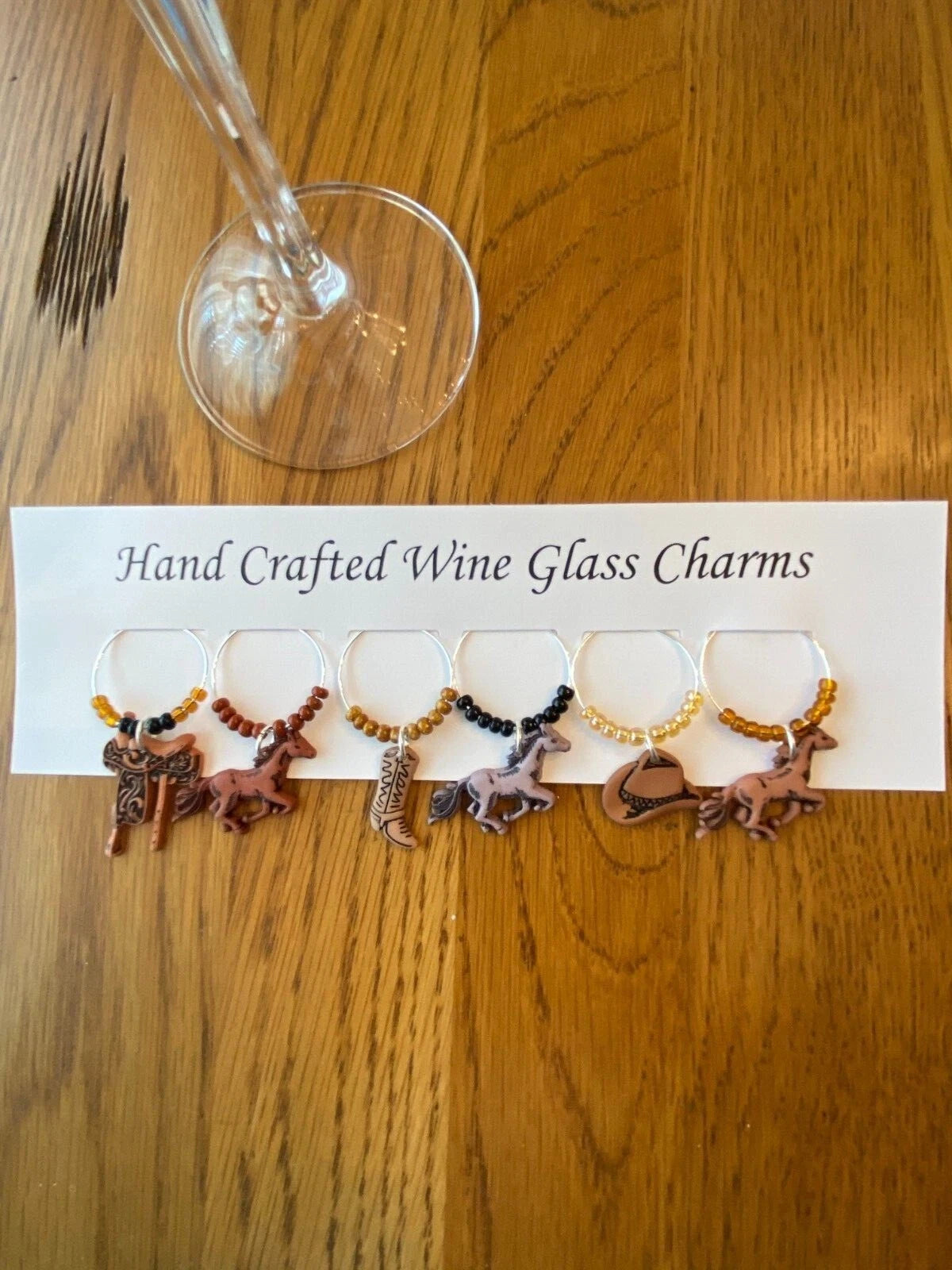 "WESTERN ,HORSES"Set of 6 Hand Crafted Wine Glass Charms Drink Markers | eBay
