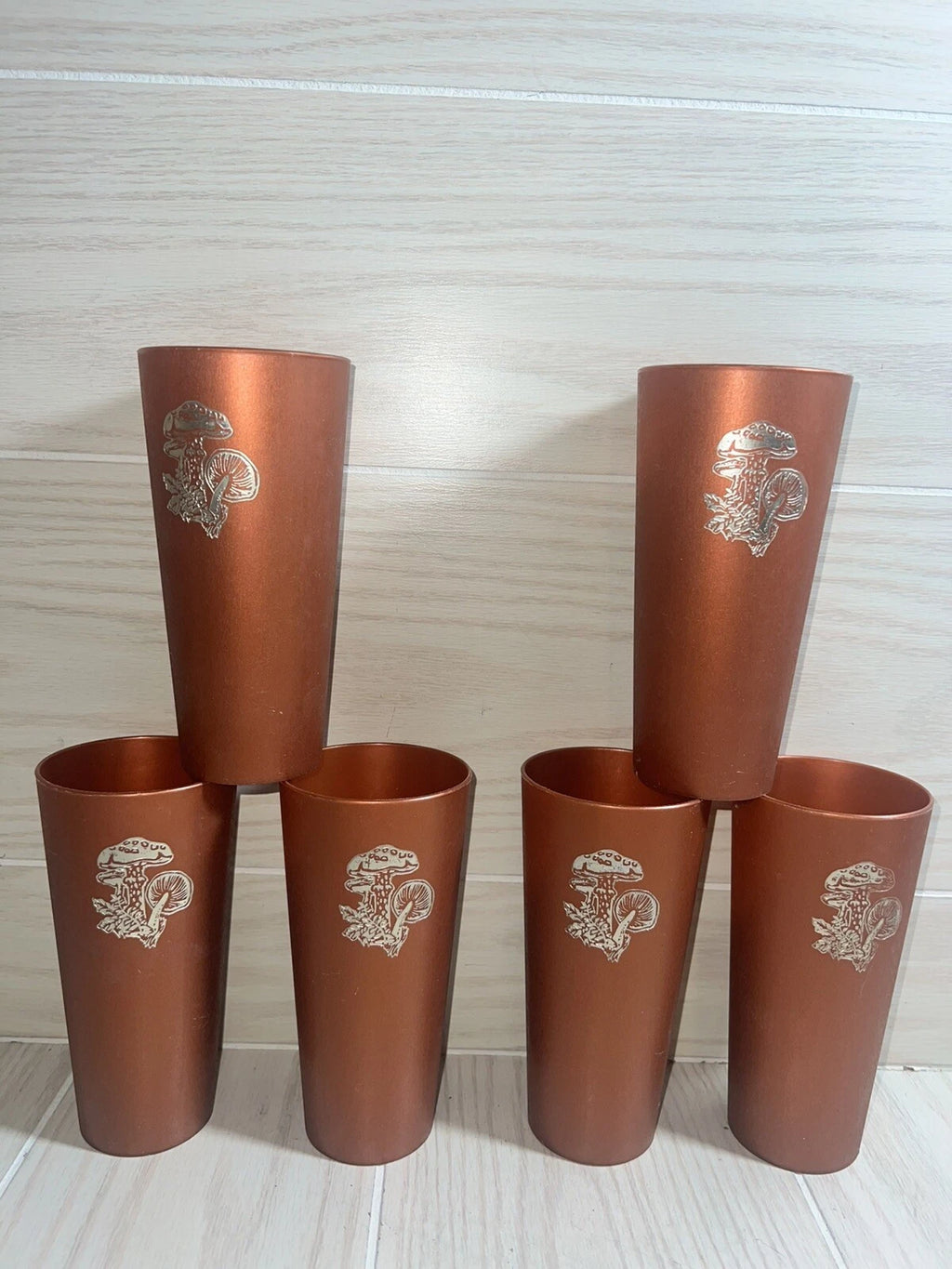Nasco Mushroom Drinking Cups Glasses MCM Copper Brown Plastic Gold Vintage Set 5 | eBay
