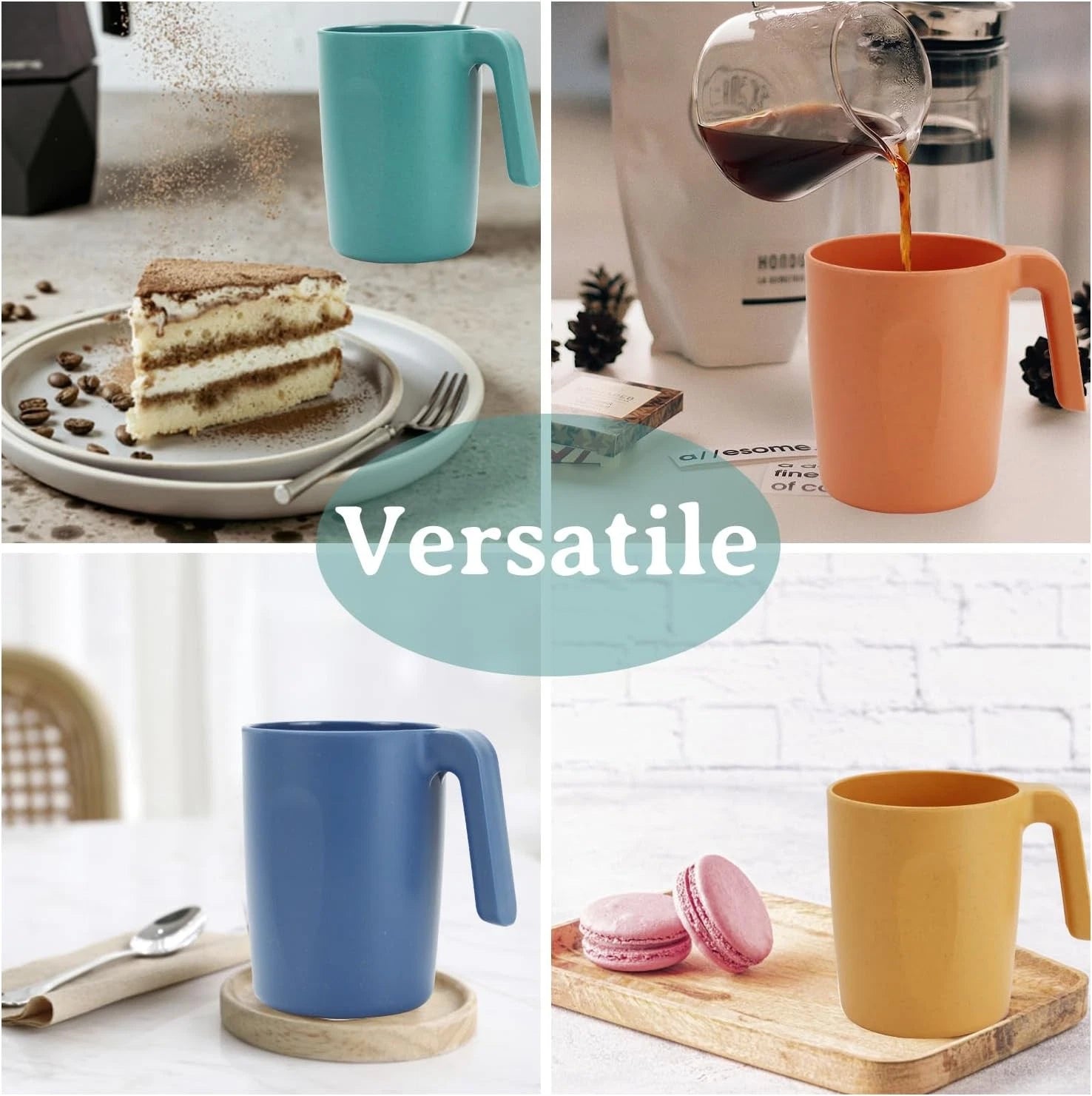 Set of 6 Wheat Straw Cups 16 Oz Plastic Reusable Unbreakable Dishwasher Safe | eBay