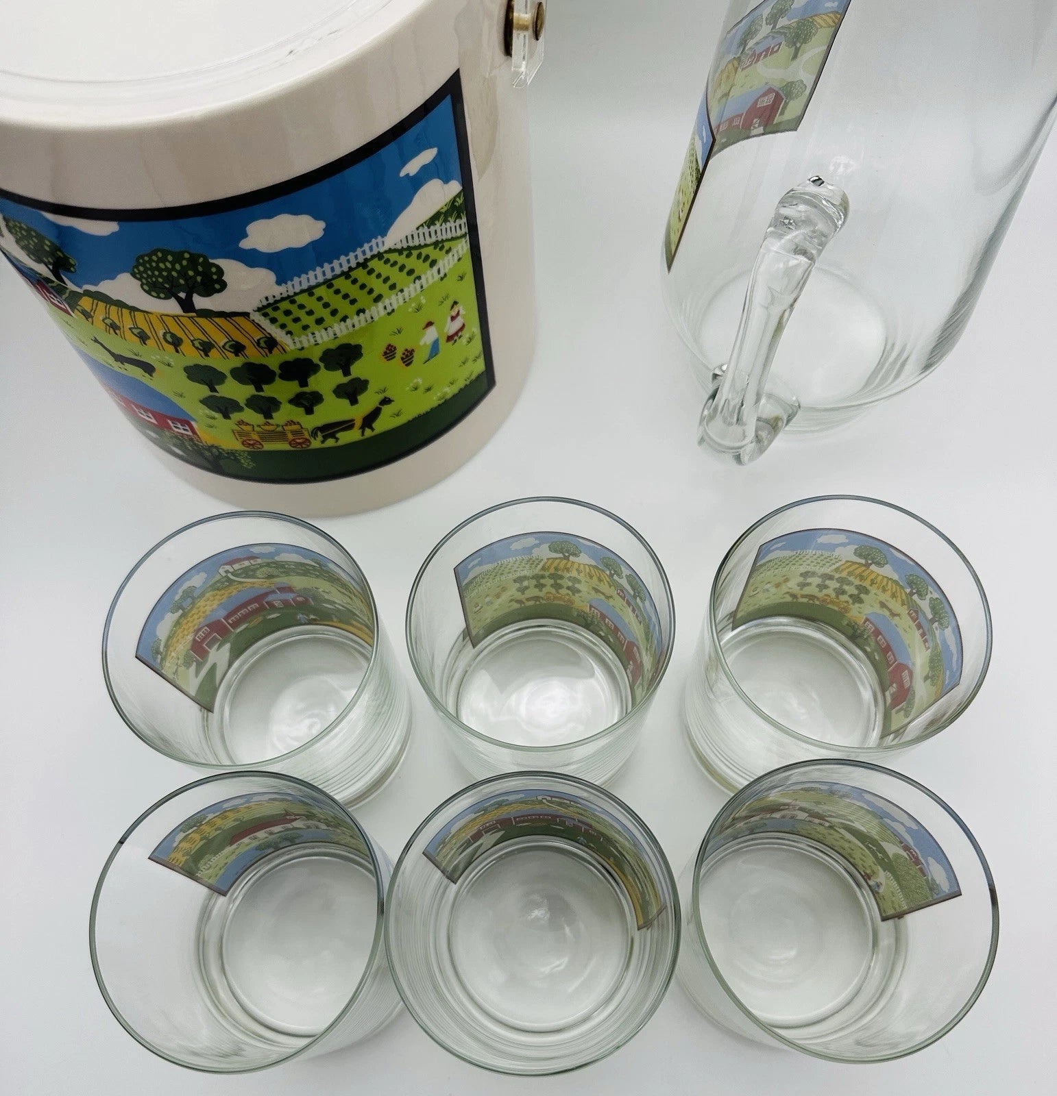 Rare Set Of Christine Graf Drinking Glasses Pitcher & Ice Bucket Cottage Decor | eBay