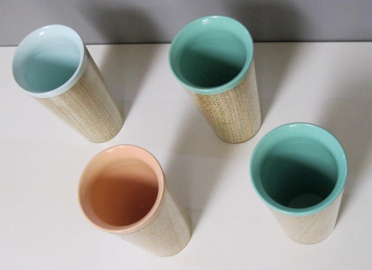 Raffia Ware Melmac Burlap Insulated Rattan Melamine Vintage DRINKING GLASSES SET | eBay
