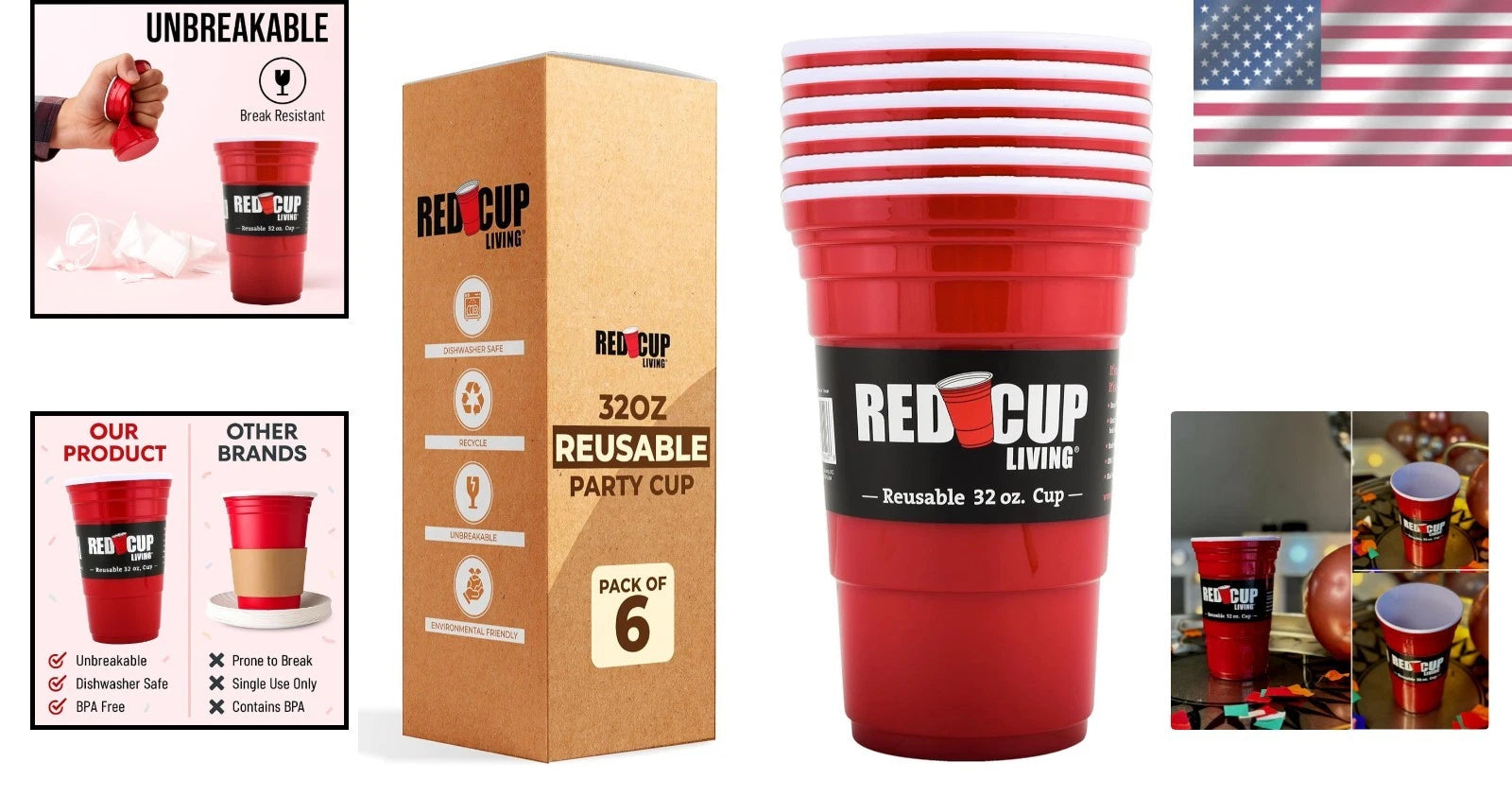 Elegant 32 Oz Insulated Tumbler Set of 6 - Unbreakable Red Cups for Parties | eBay