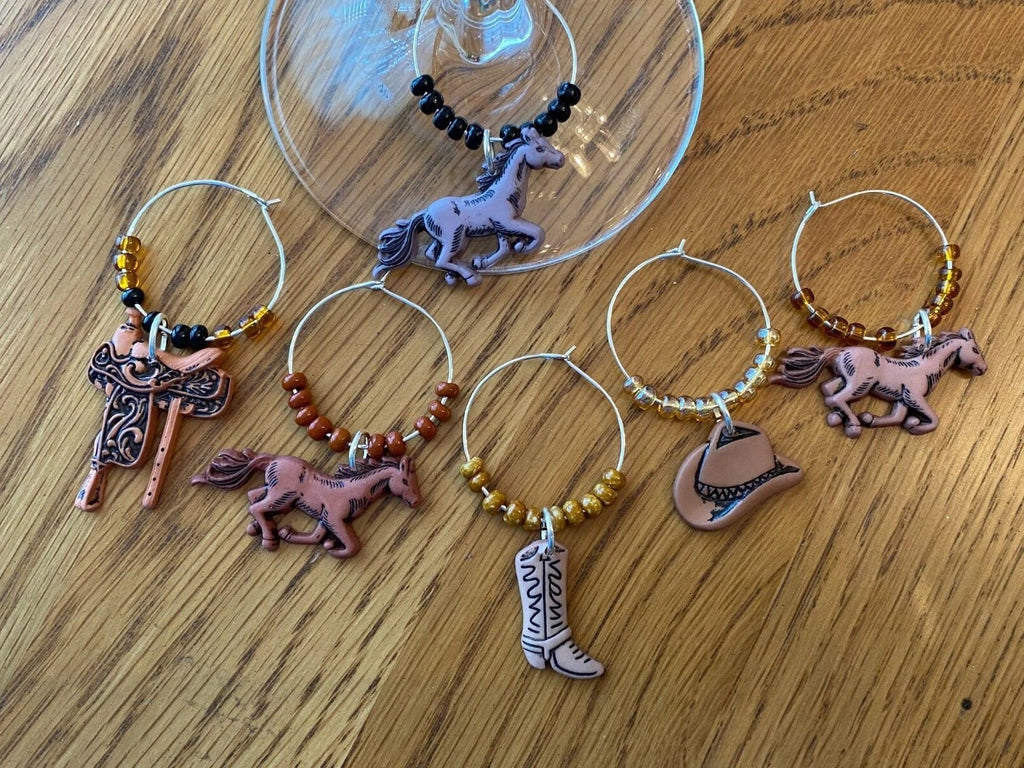 "WESTERN ,HORSES"Set of 6 Hand Crafted Wine Glass Charms Drink Markers | eBay
