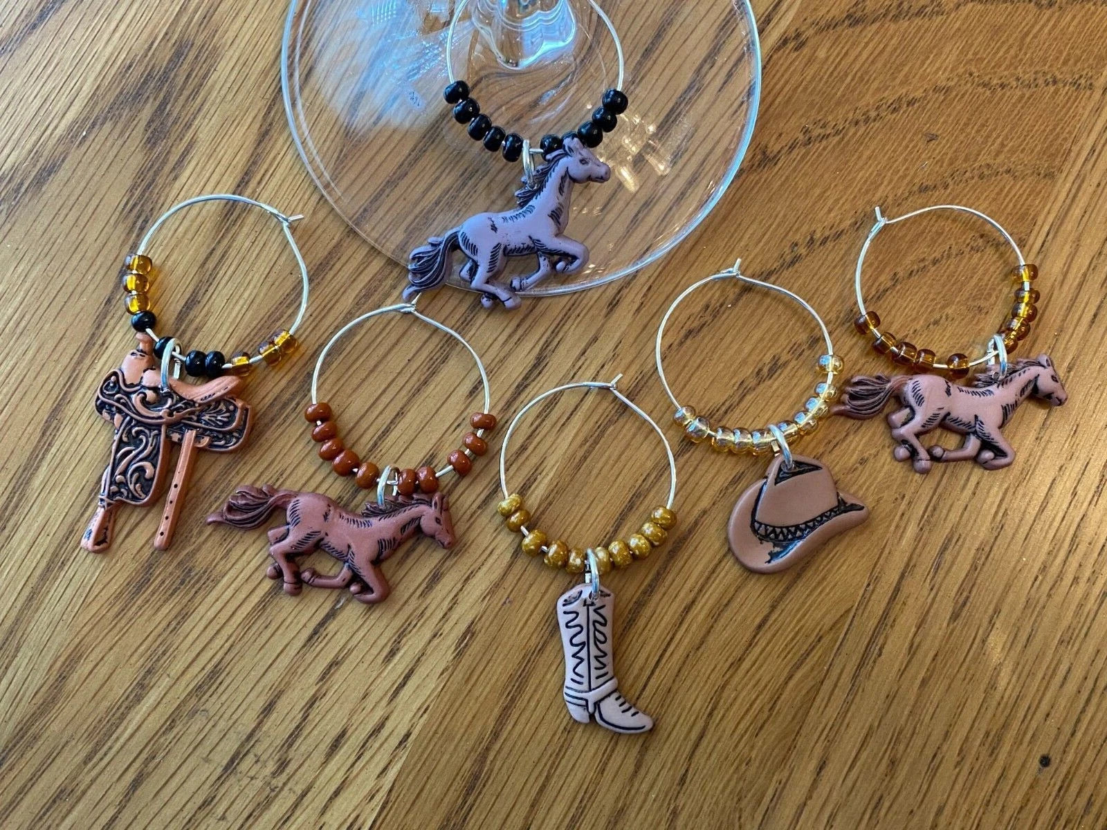 "WESTERN ,HORSES"Set of 6 Hand Crafted Wine Glass Charms Drink Markers | eBay